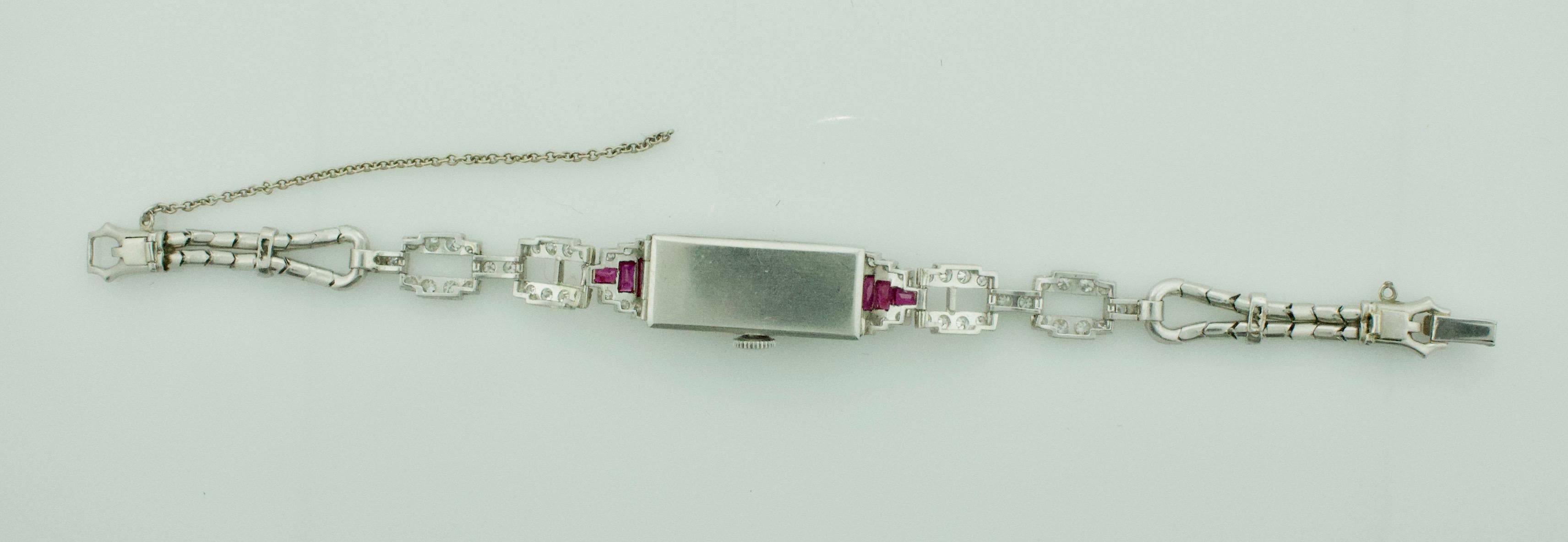 Extreme Art Deco Ruby and Diamond Watch Circa 1920 - 1930 in Platinum 3