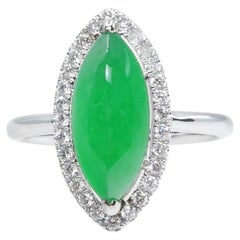Extreme Glow. Certified Jade & Diamond Cocktail Ring, Apple Green.