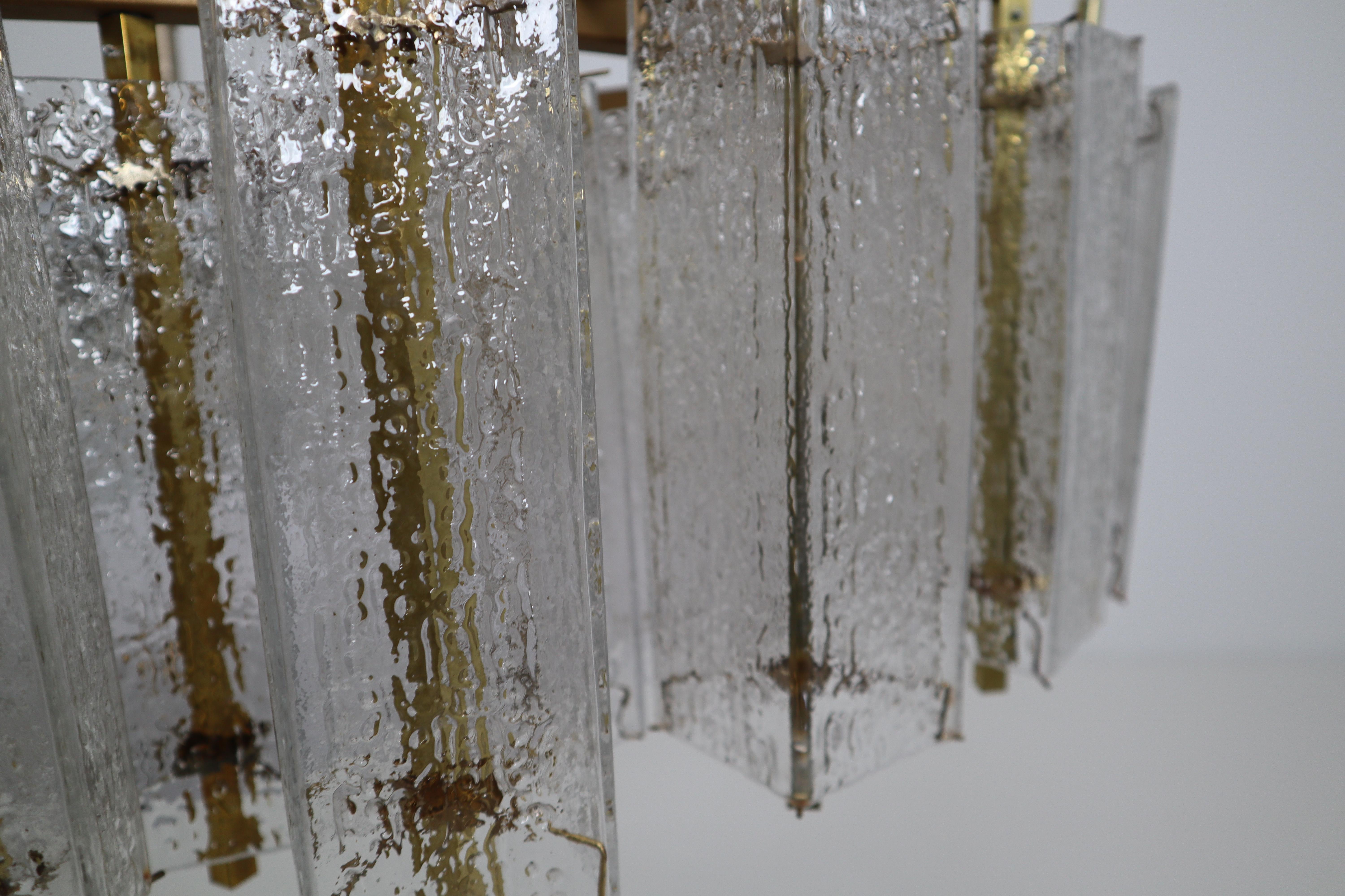 Extreme Large Midcentury Chandelier with Ice Glass Tubes in Brass Fixture 6
