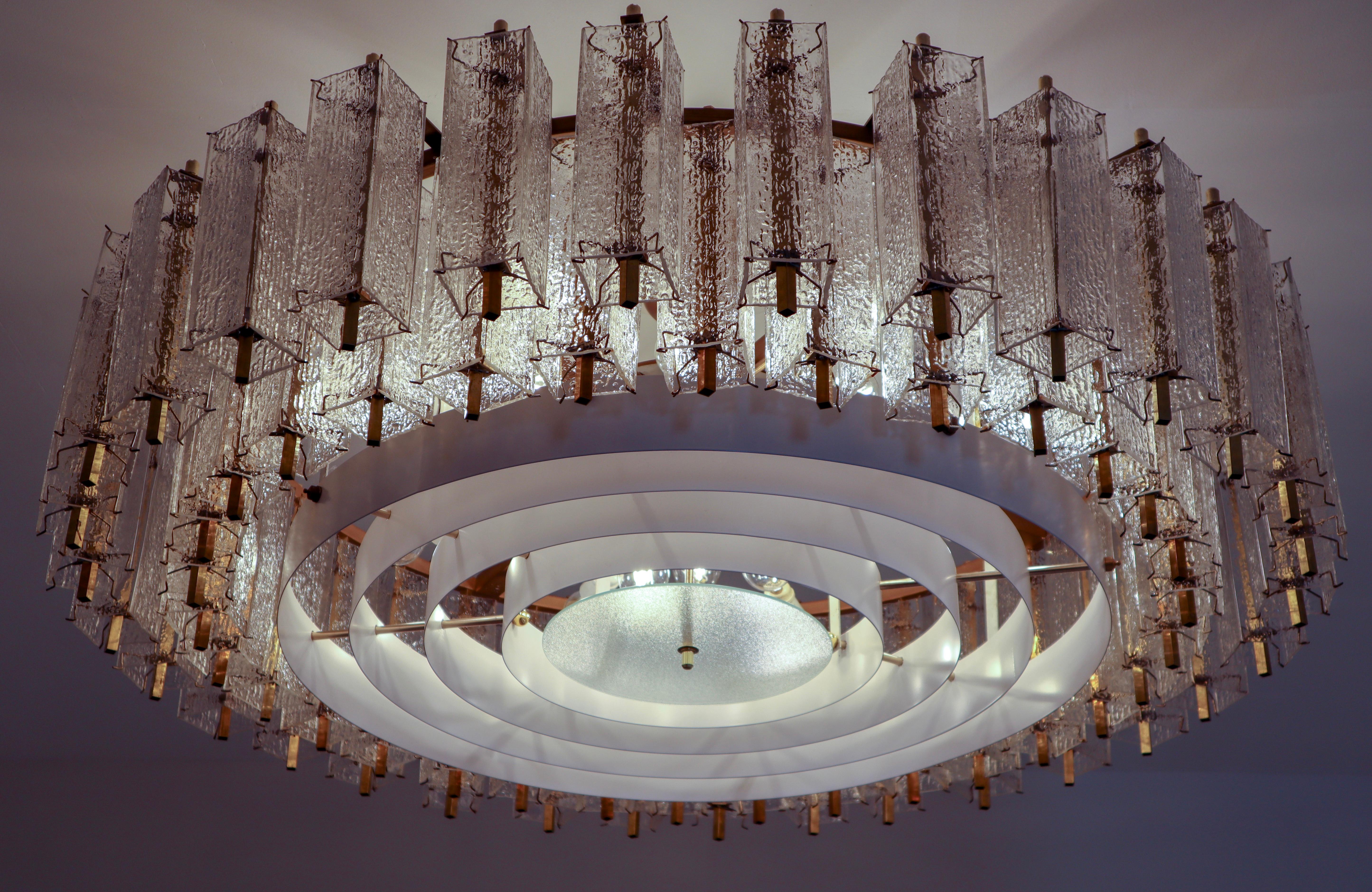 Mid-Century Modern Extreme Large Midcentury Chandelier with Ice Glass Tubes in Brass Fixture