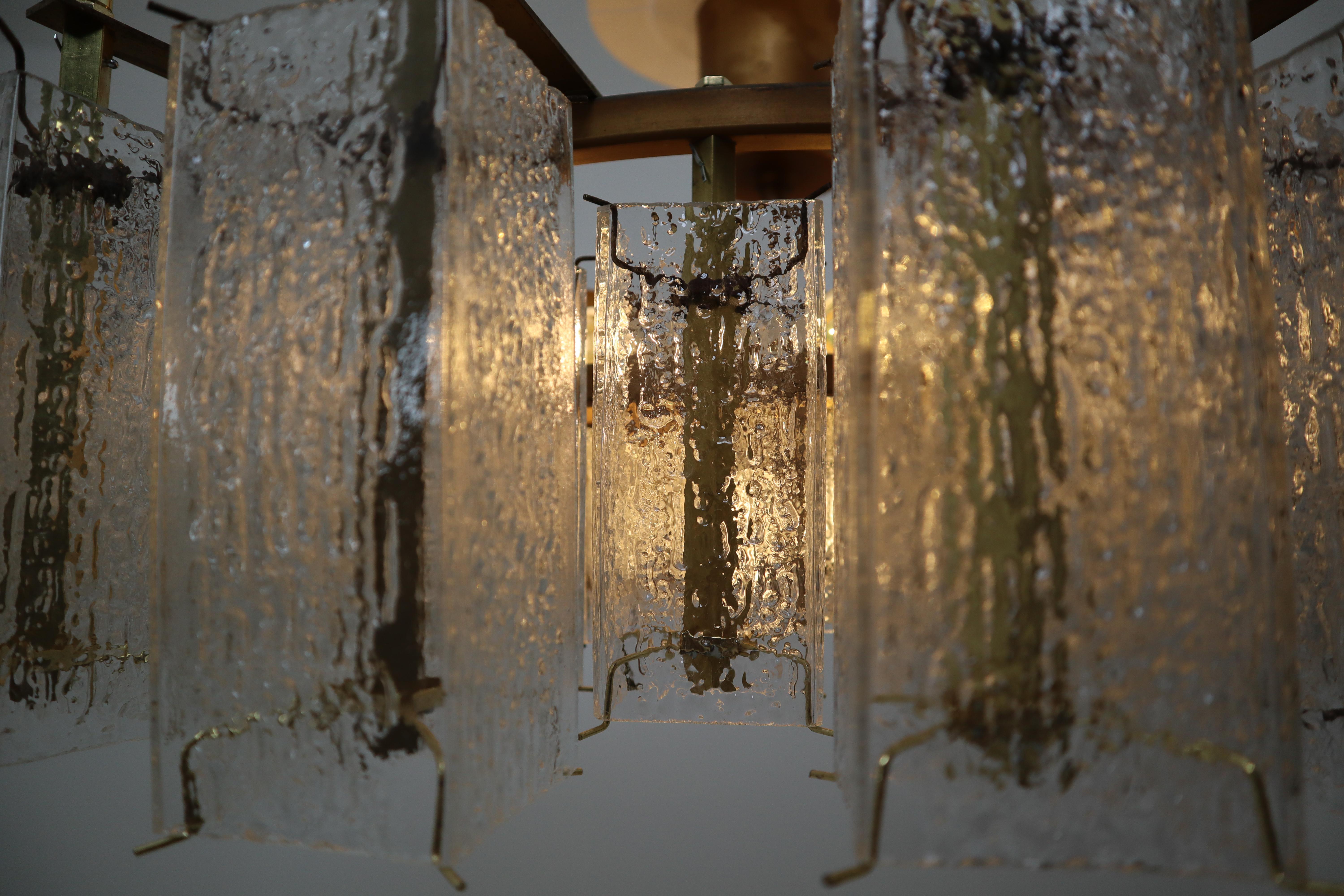 Extreme Large Midcentury Chandeliers in Structured Glass and Brass from Europe 5