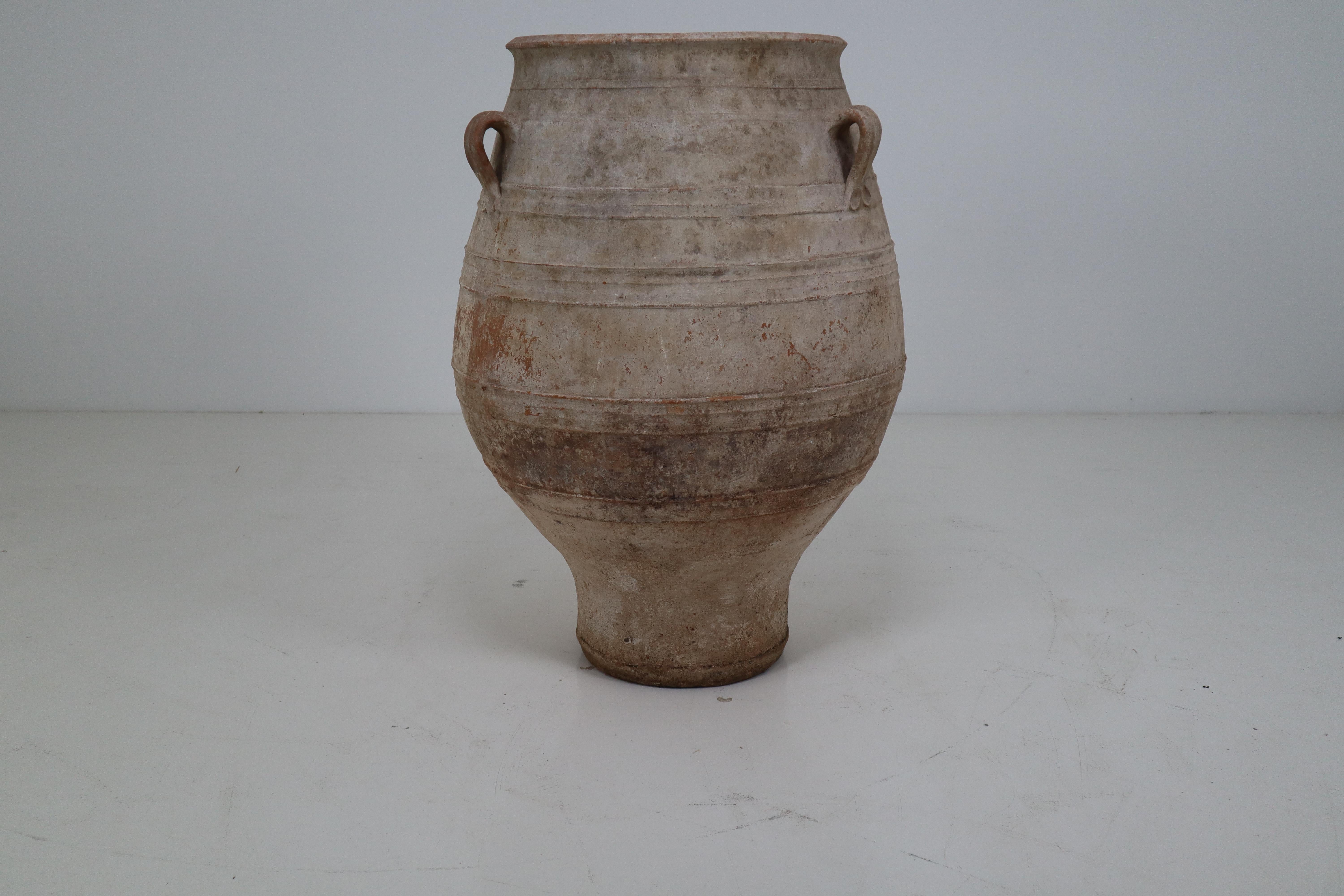 Greek Extreme Large Three-Handled Painted Terracotta Urn from the Early 20th Century