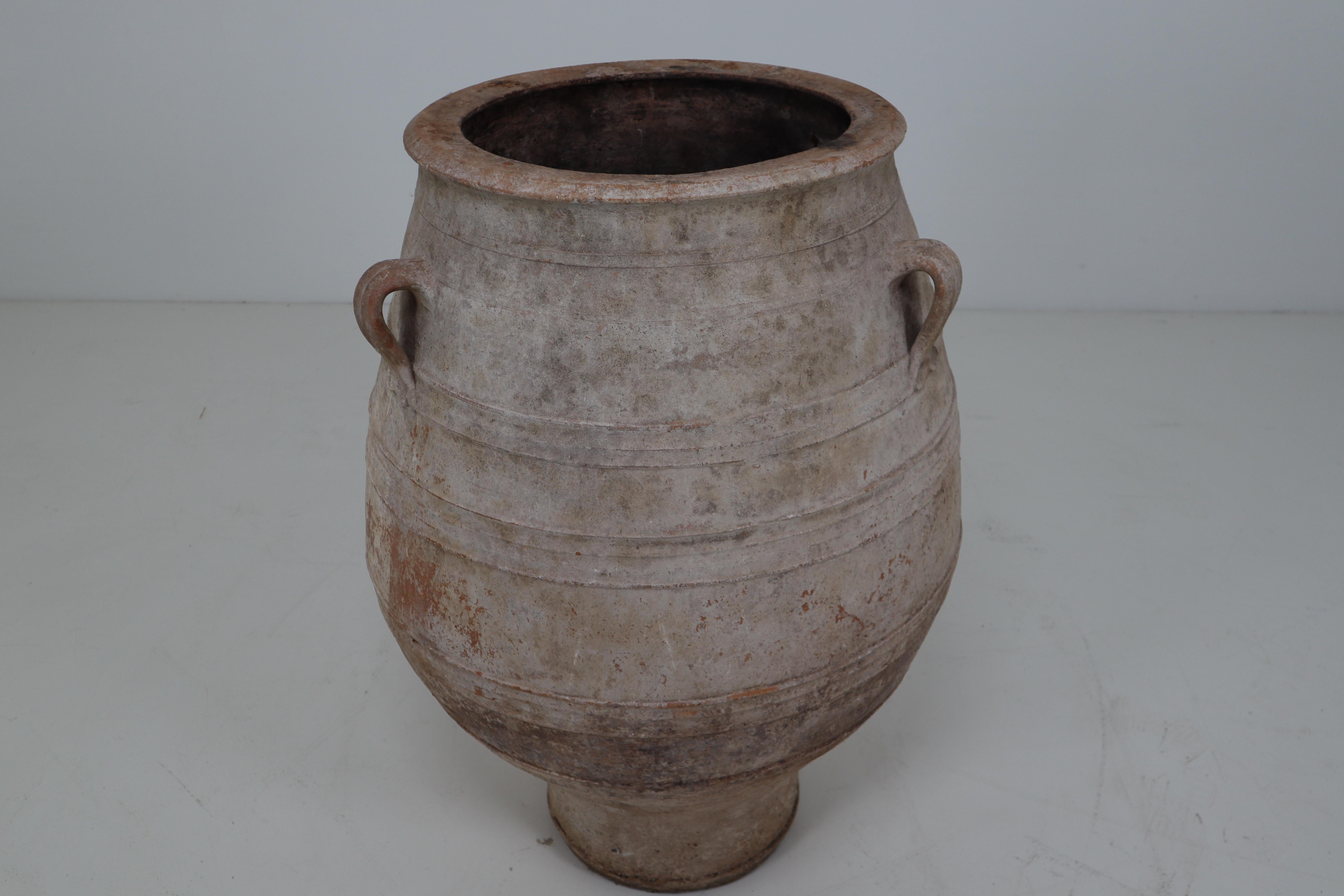 Extreme Large Three-Handled Painted Terracotta Urn From The Early-20th Century. 3