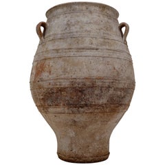 Extreme Large Three-Handled Painted Terracotta Urn From The Early-20th Century.