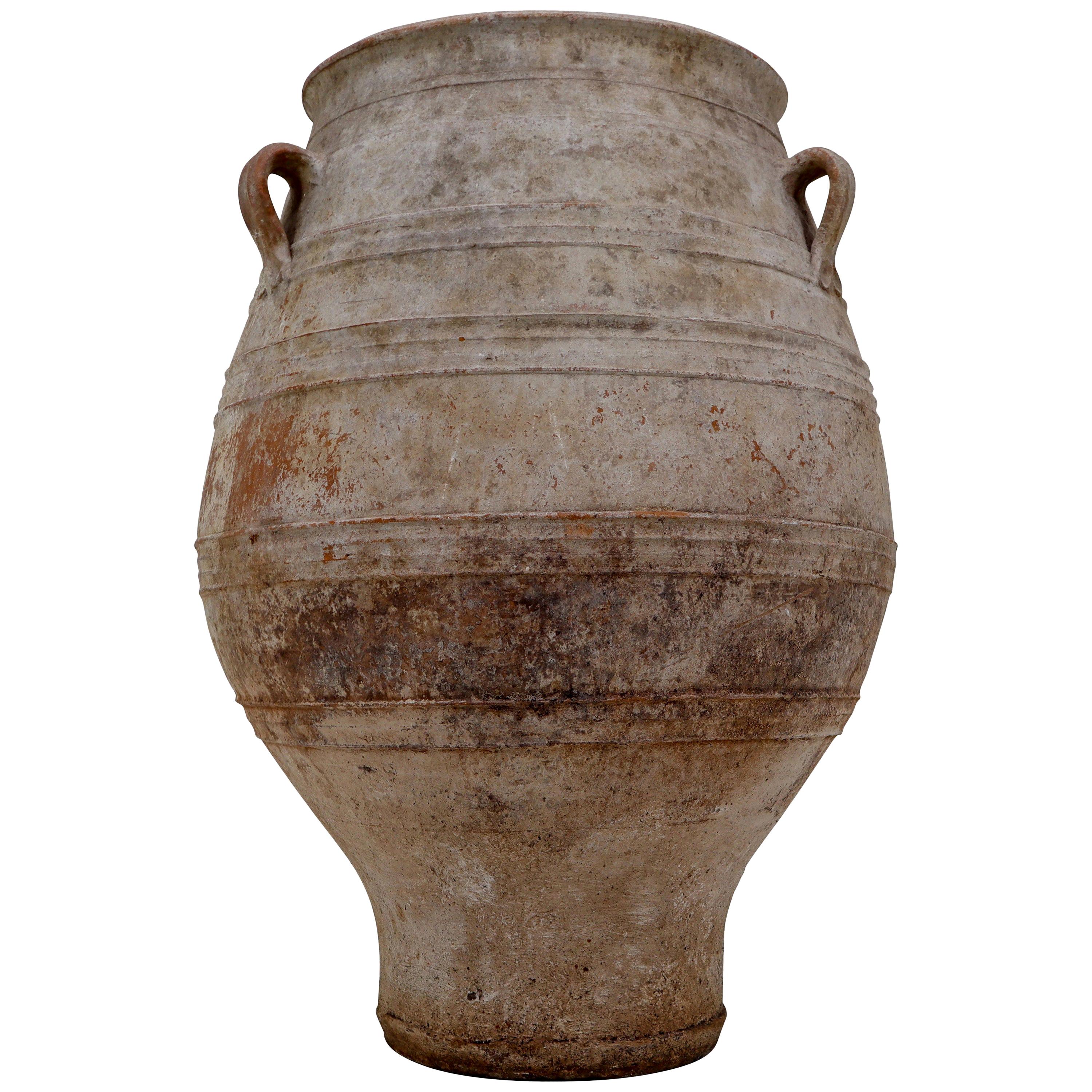 Extreme Large Three-Handled Painted Terracotta Urn from the Early 20th Century