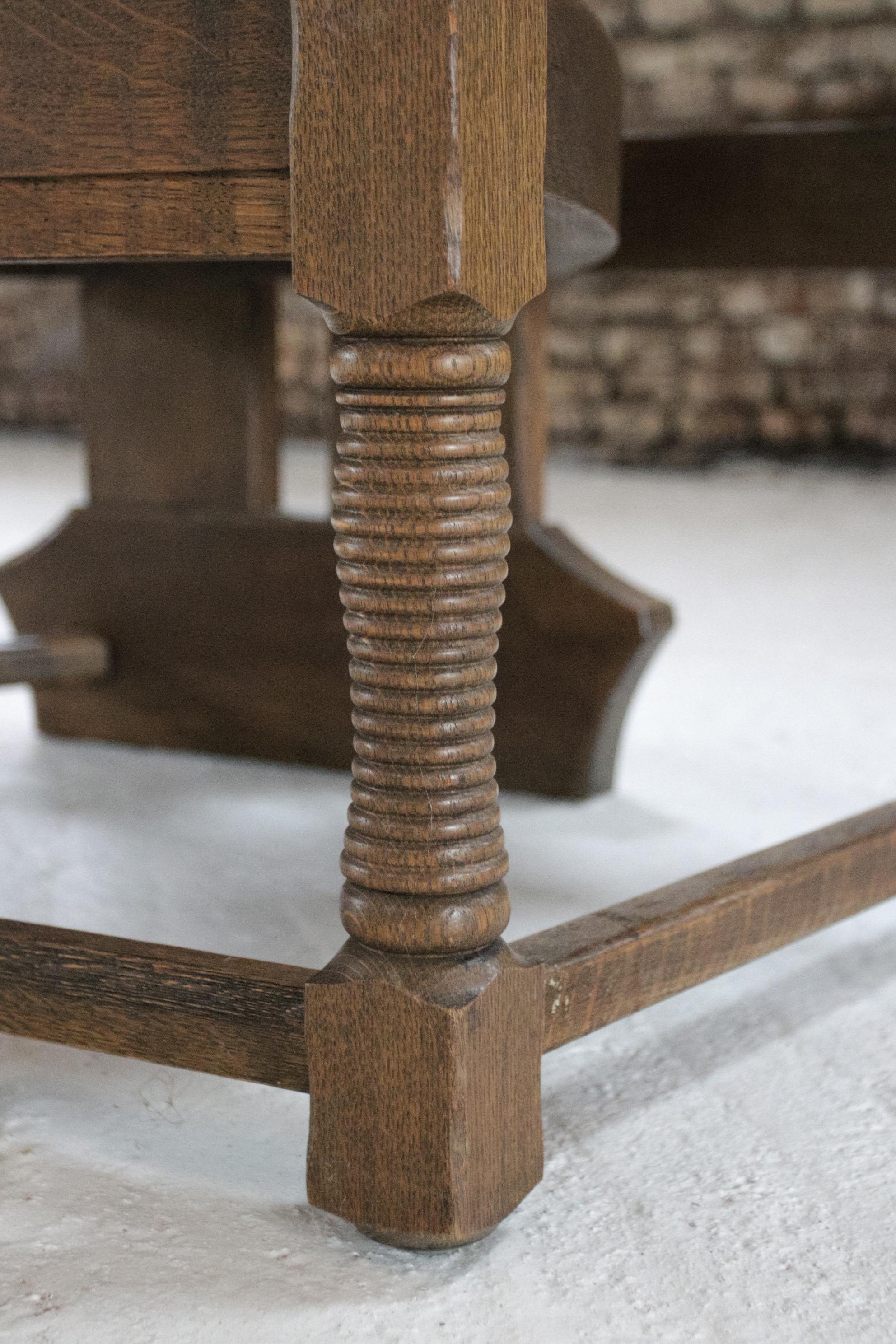 Extreme Rare Dutch Brutalist Solid Oak Table- Side Chair '50 For Sale 1