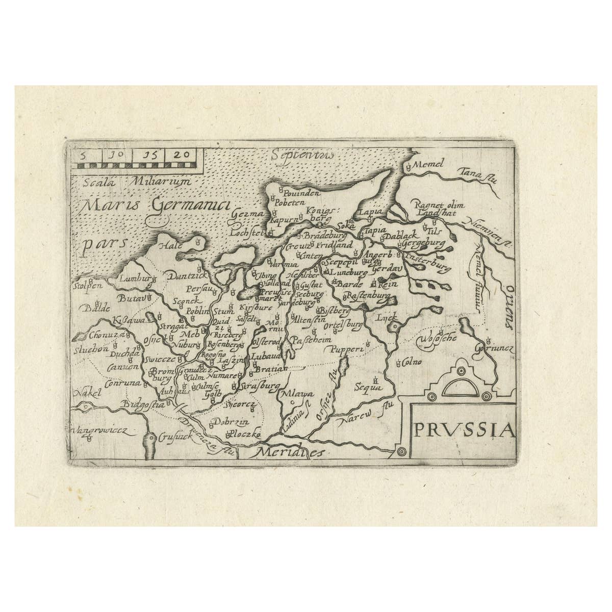 Extremele Rare, Original Miniature Map of Prussia, ca.1640