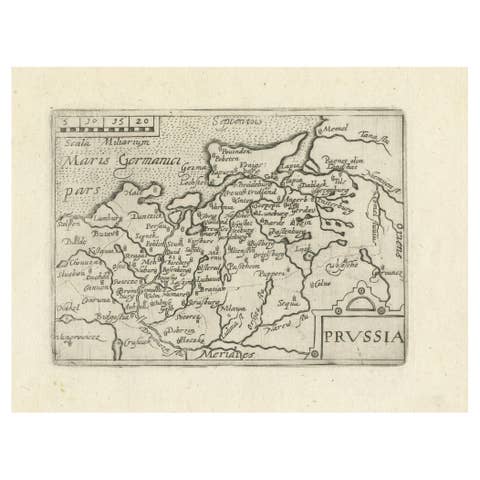 Extremele Rare, Original Miniature Map of Prussia, ca.1640