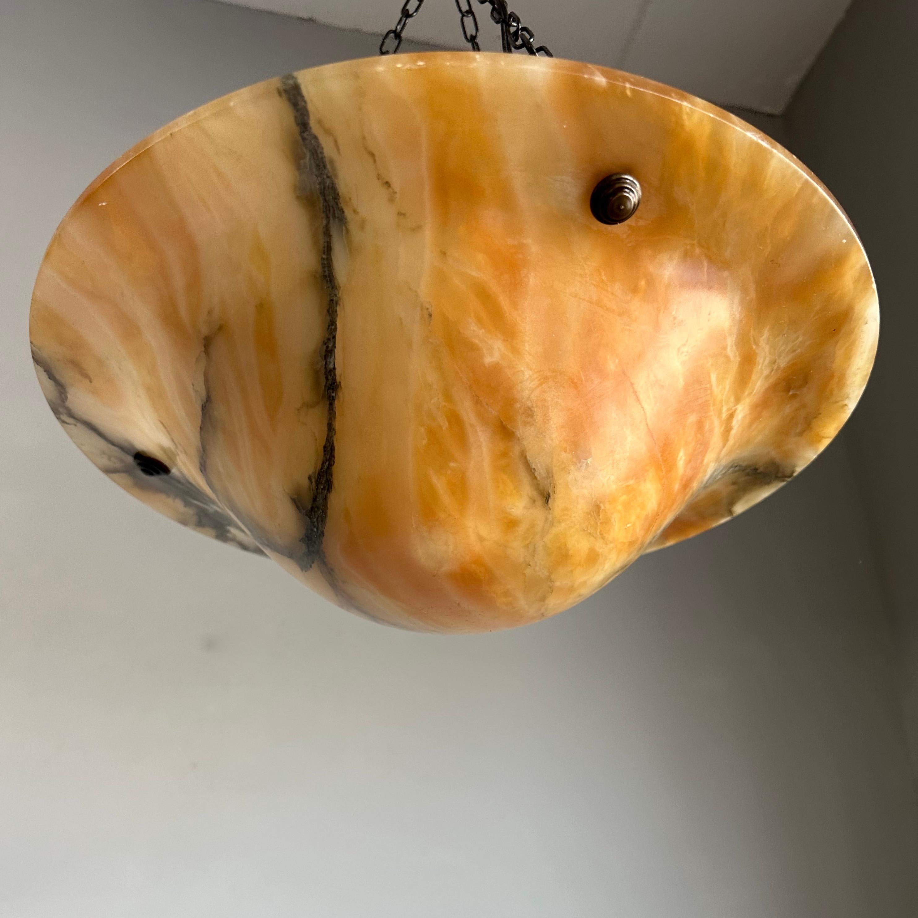 Extremely Beautiful Mint Alabaster Pendant Light w. Unique Multi Color Patterns For Sale 9