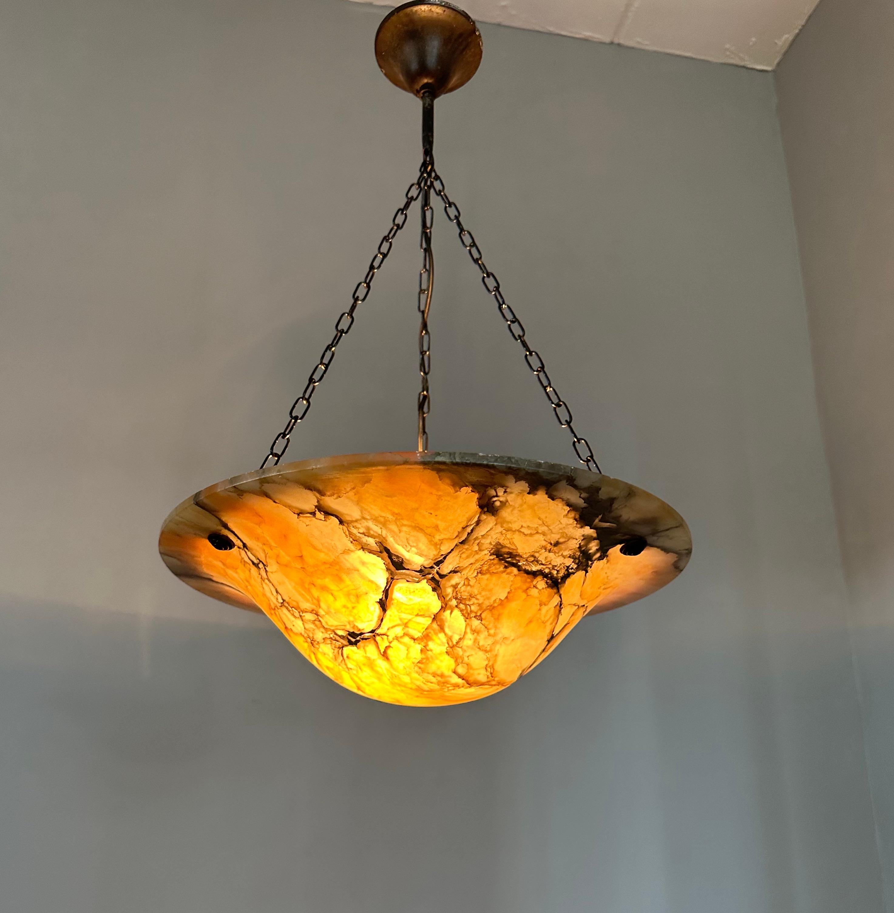 20th Century Extremely Beautiful Mint Alabaster Pendant Light w. Unique Multi Color Patterns For Sale