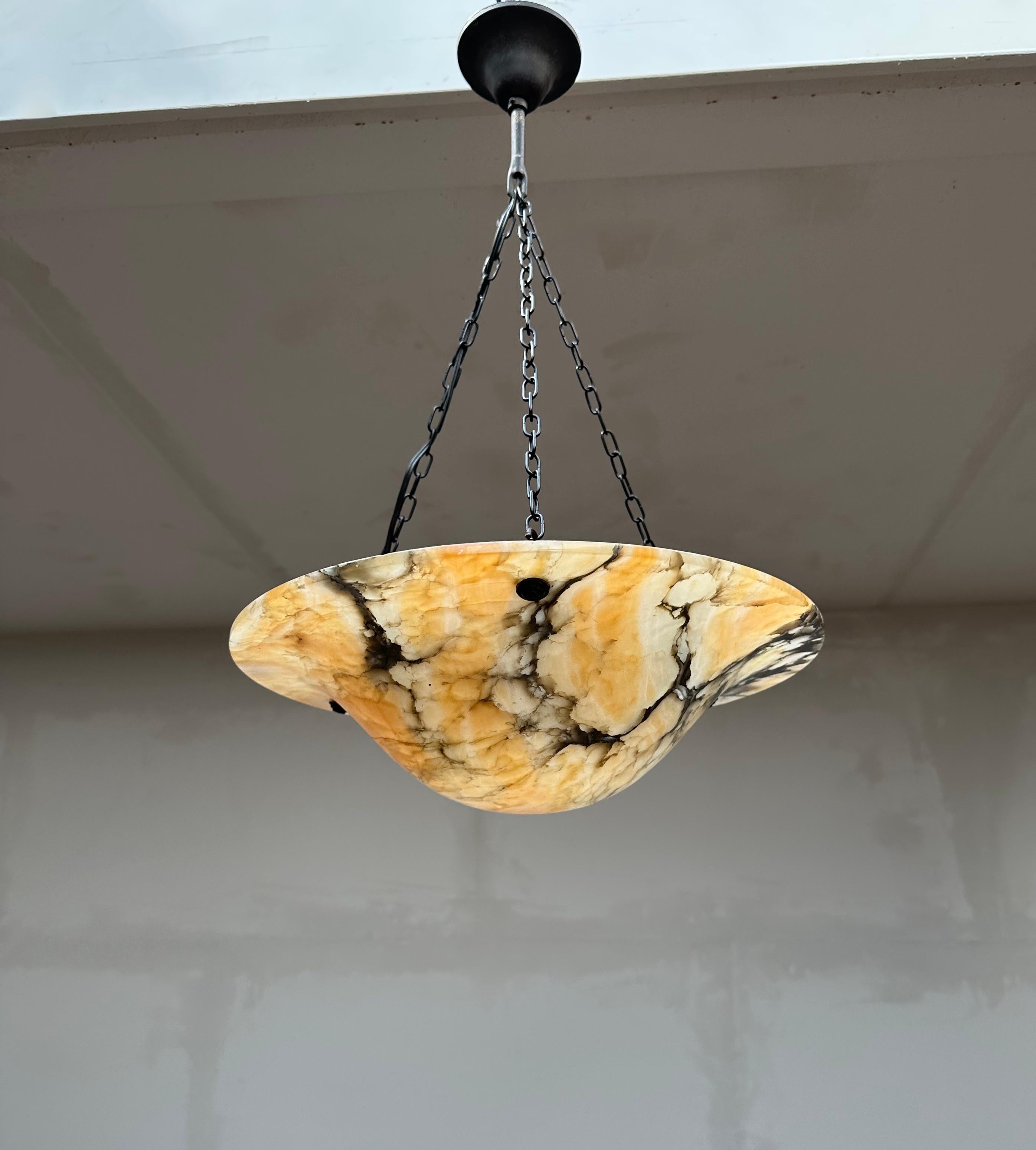 Extremely Beautiful Mint Alabaster Pendant Light w. Unique Multi Color Patterns For Sale 1