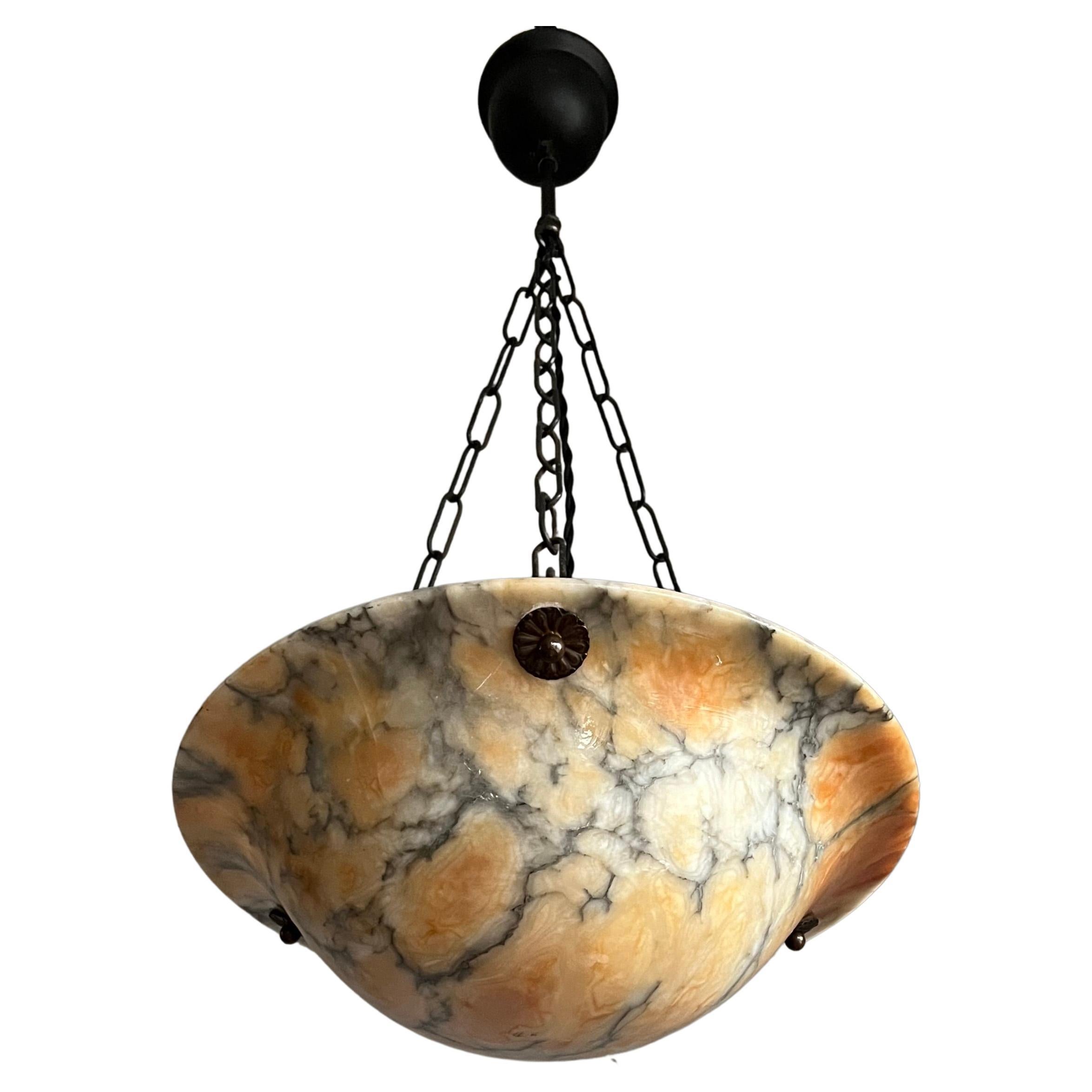 Extremely Beautiful Mint Alabaster Pendant Light w. Unique Multi Color Patterns