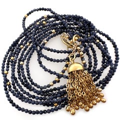 Extremely Cute 18K Gold Tassel Fob on Extremely Long Removable Sapphire Necklace