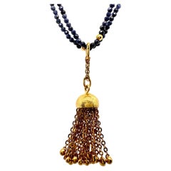 Extremely Cute 18K Gold Tassel Fob on Extremely Long Removable Sapphire Necklace