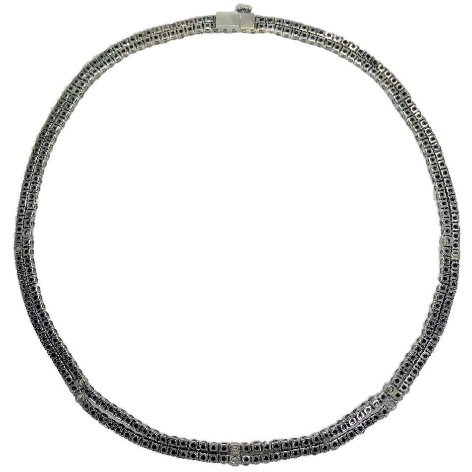 Brilliant Cut Extremely Dark Blue Sapphire and Diamond Choker Ideal for Every Day Wear For Sale