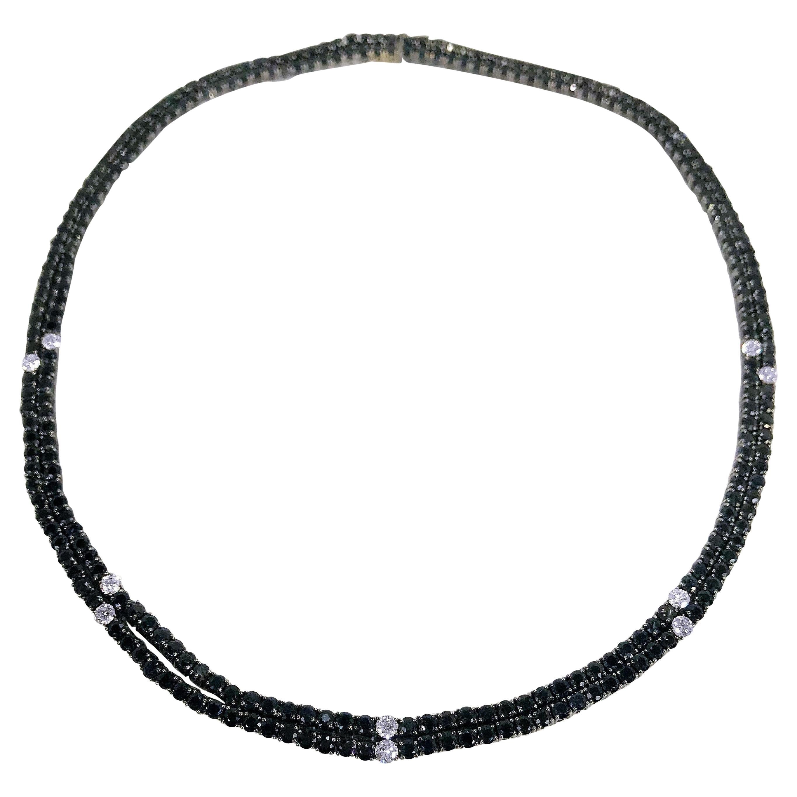 Extremely Dark Blue Sapphire and Diamond Choker Ideal for Every Day Wear