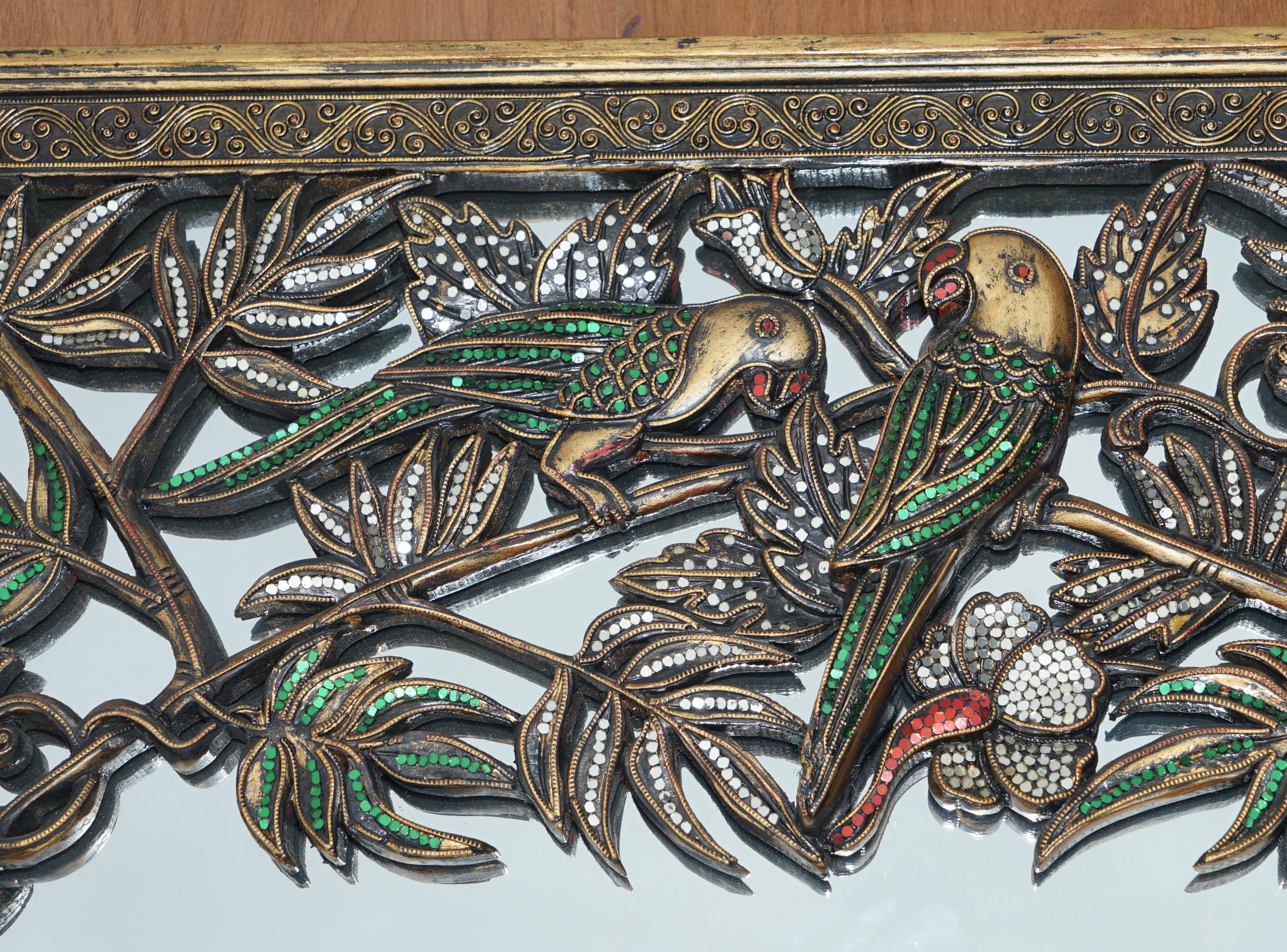 Country Extremely Decorative Full Length Birds of Paradise Mirror with Floral Details For Sale