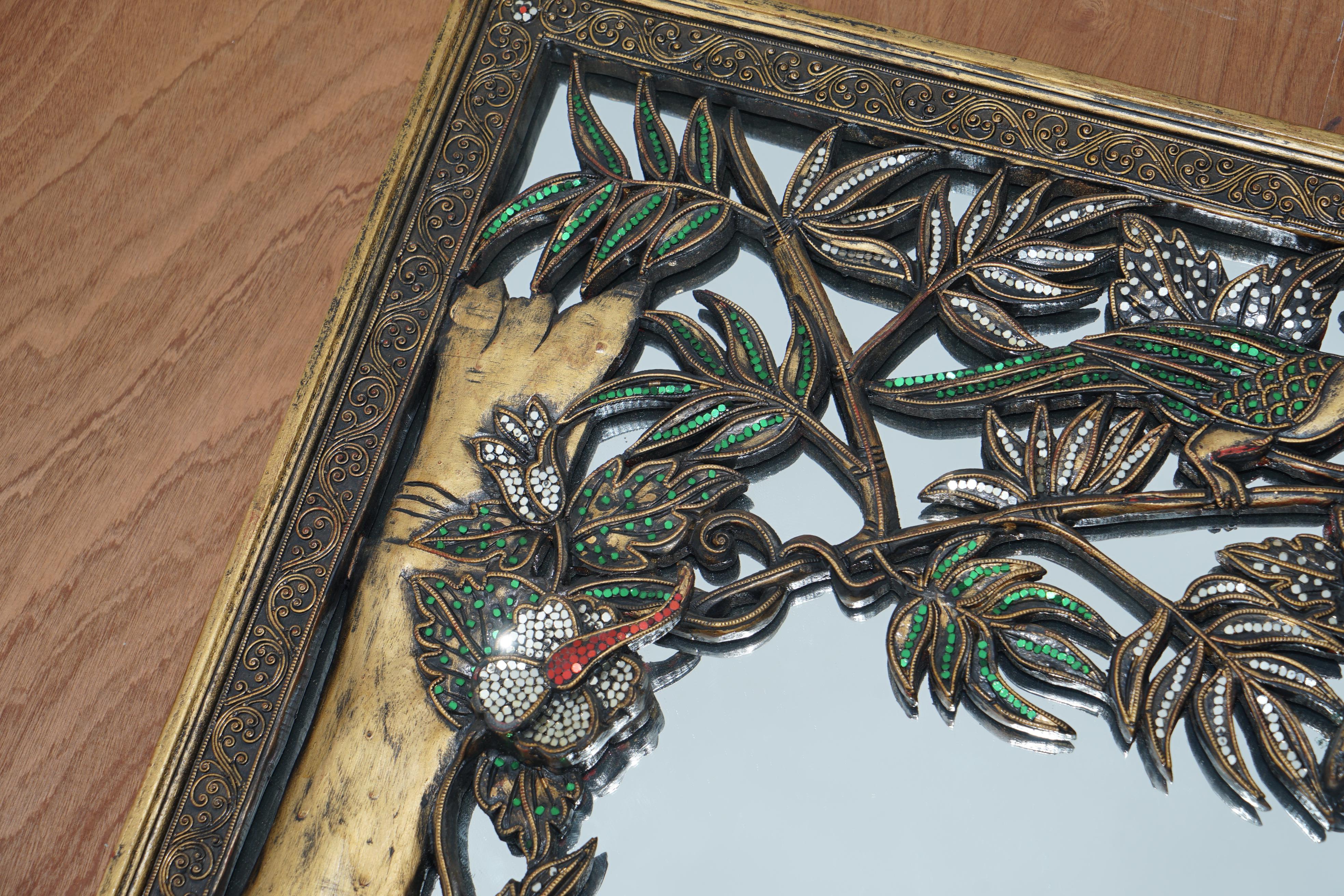 English Extremely Decorative Full Length Birds of Paradise Mirror with Floral Details For Sale