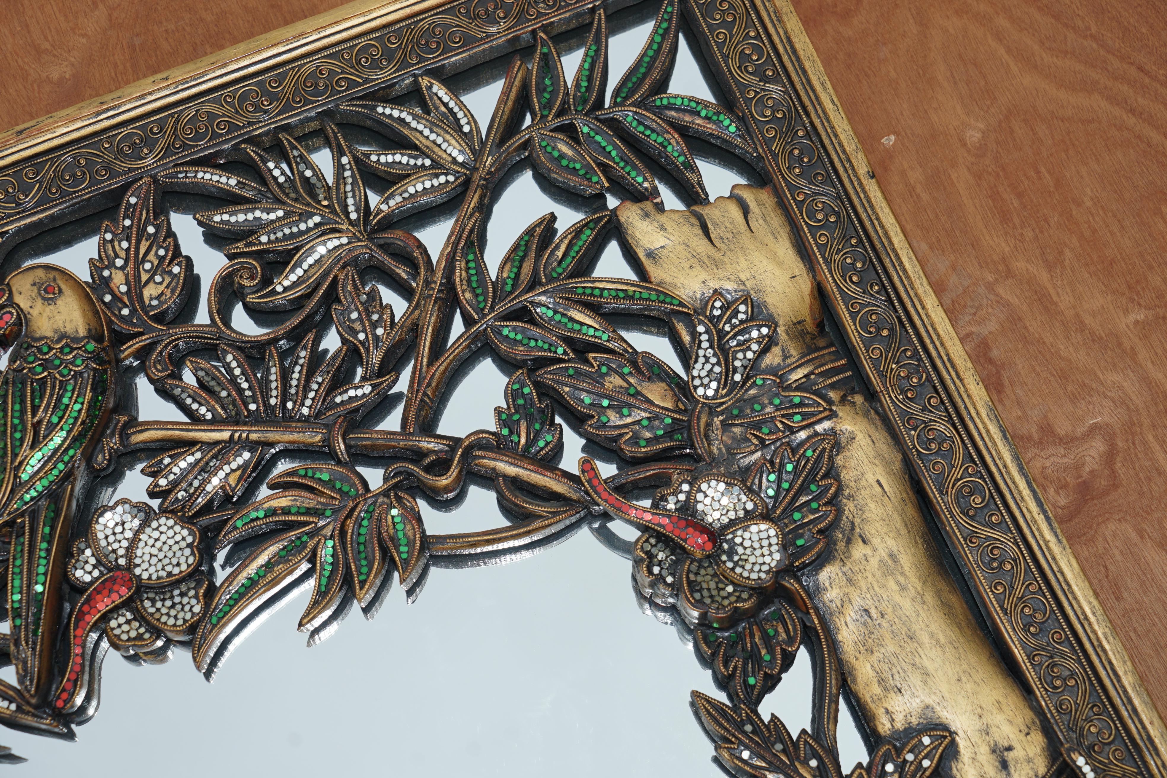 Hand-Crafted Extremely Decorative Full Length Birds of Paradise Mirror with Floral Details For Sale