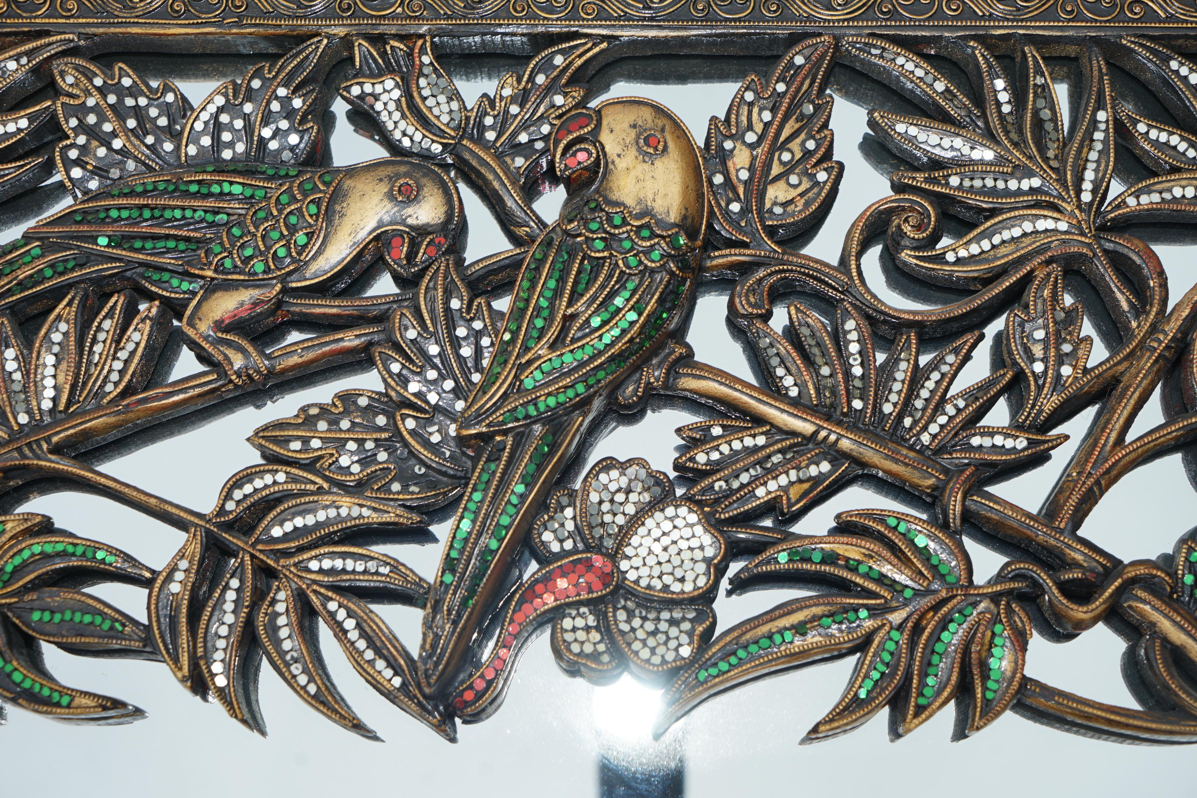 20th Century Extremely Decorative Full Length Birds of Paradise Mirror with Floral Details For Sale