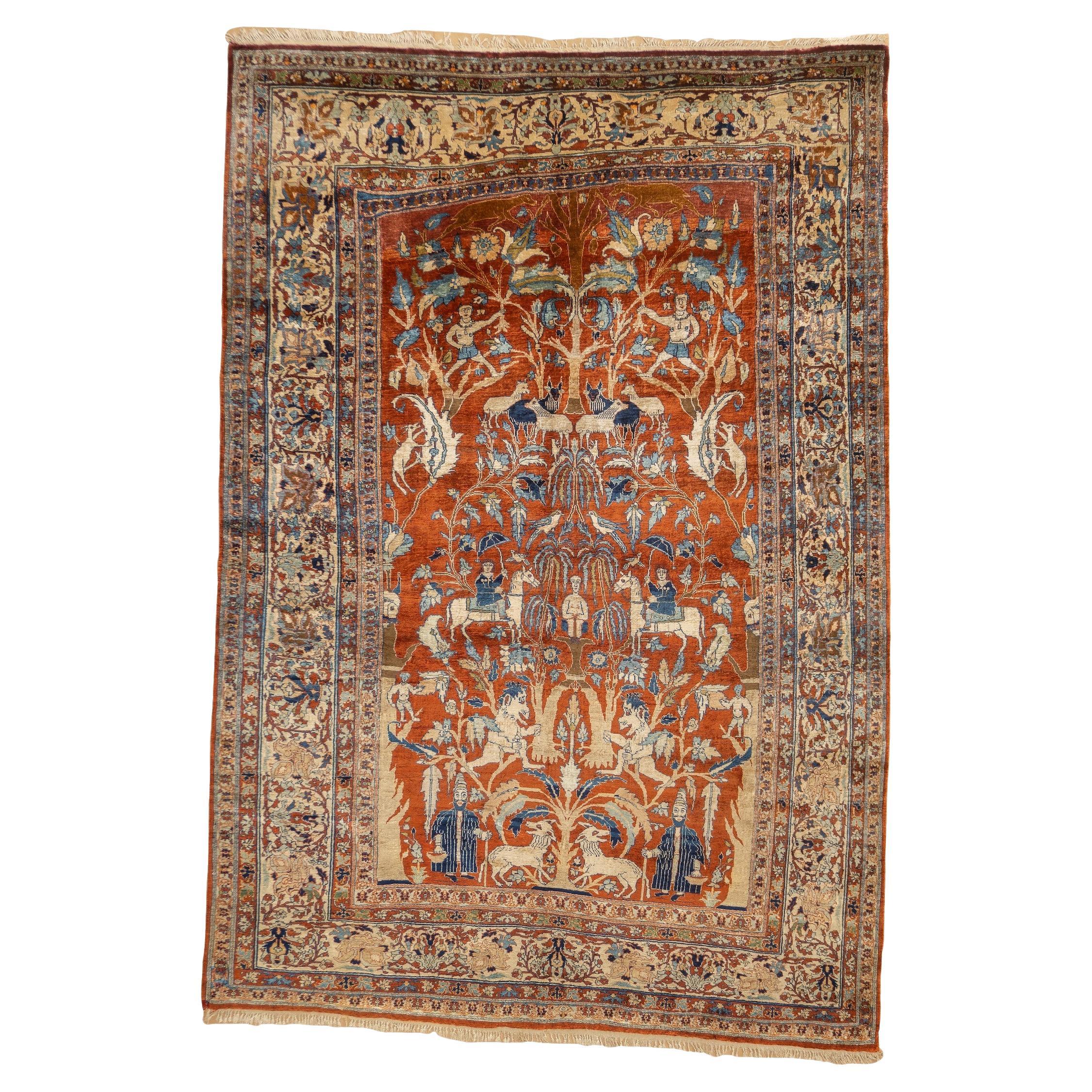 Extremely Fine and Rare Antique Persian Silk Heriz Rug 5'4" x 7'9"