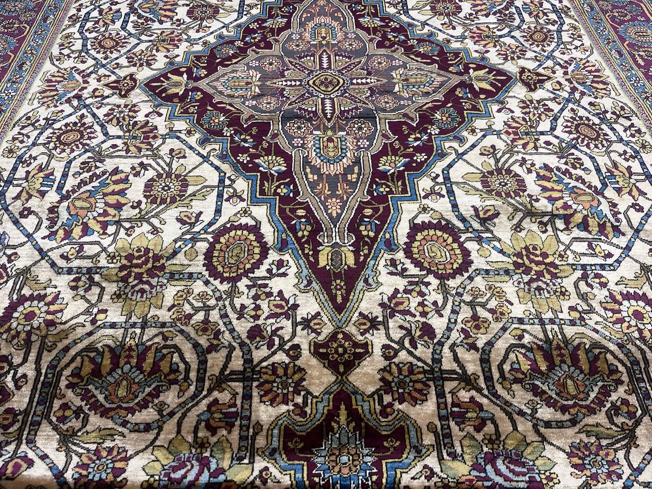 Estremamente fine e raro Tappeto antico persiano di seta su seta Farahan 4'2