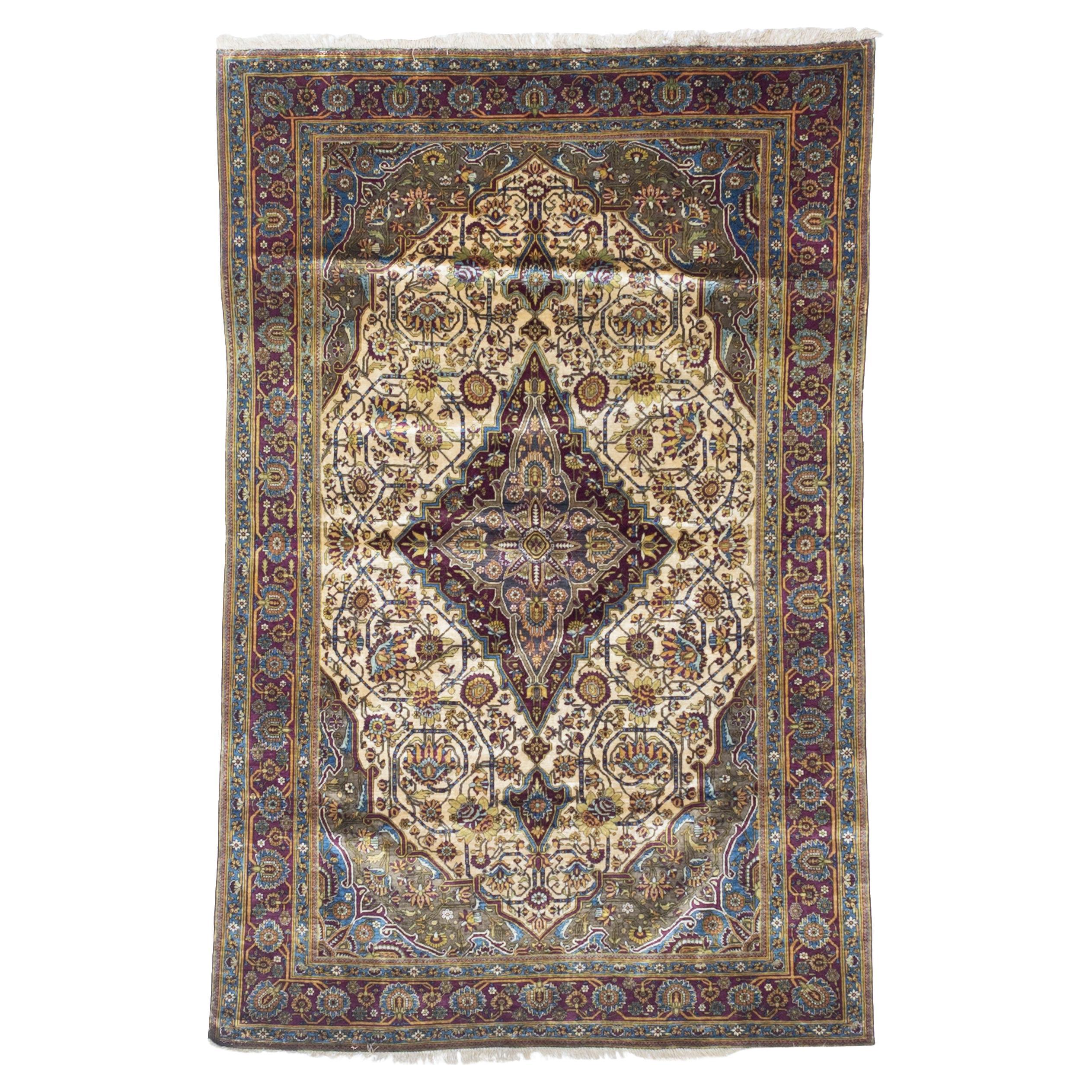 Extremely Fine and Rare Antique Persian Silk on Silk Farahan Rug 4'2" x 6’7"