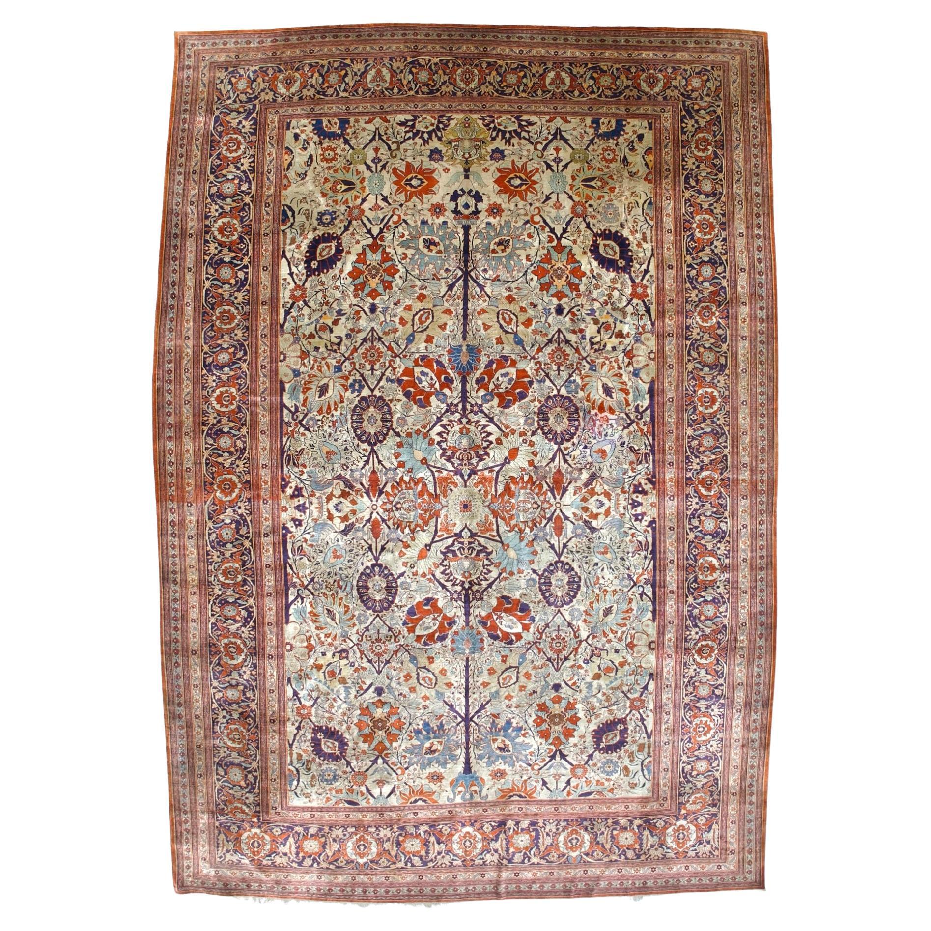 Estremamente fine e raro Tappeto antico persiano in seta su seta Heriz 10'0" x 14'0"
