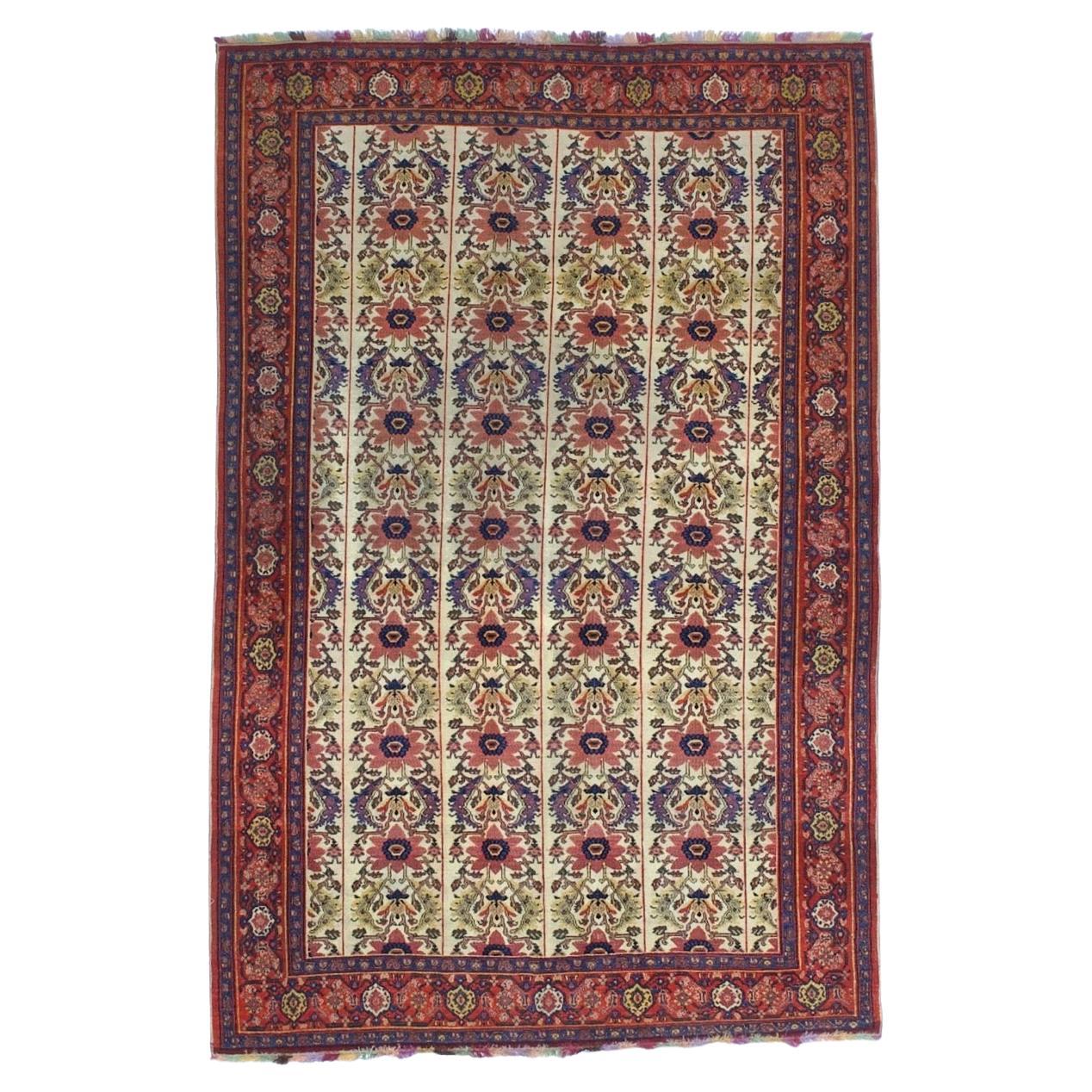 Extremely Fine and Rare Antique Persian Wool on Silk Senneh Rug 4’5" x 6’9"