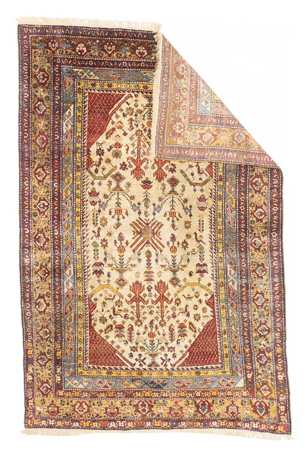 Extremely Fine and Rare Antique Shrivan Silk on Silk Rug 3'8