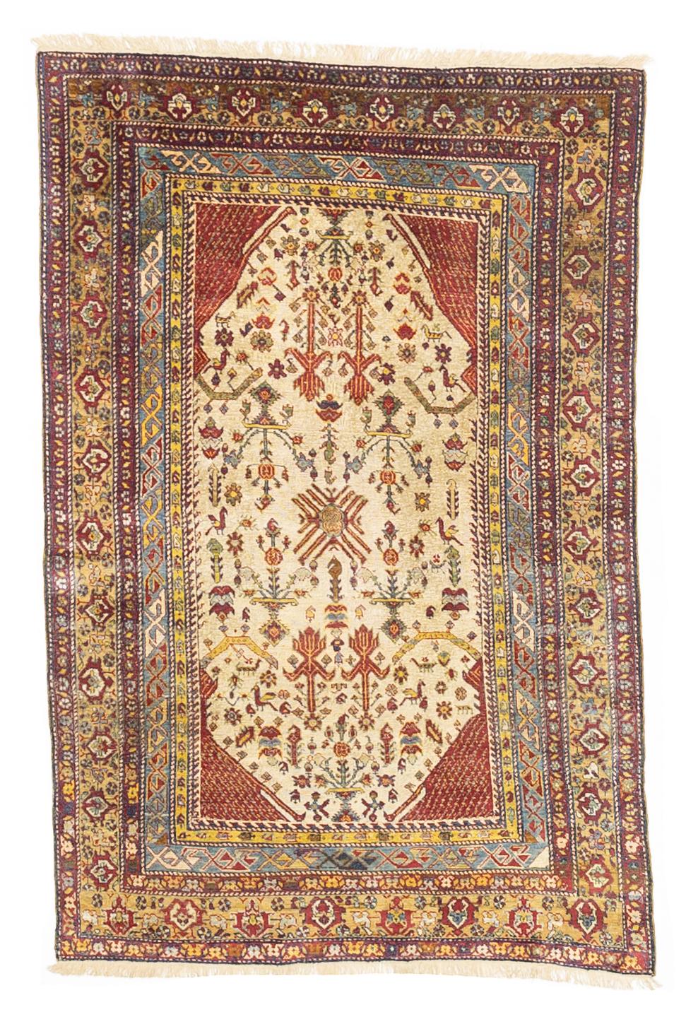 Caucasian Extremely Fine and Rare Antique Shrivan Silk on Silk Rug 3'8