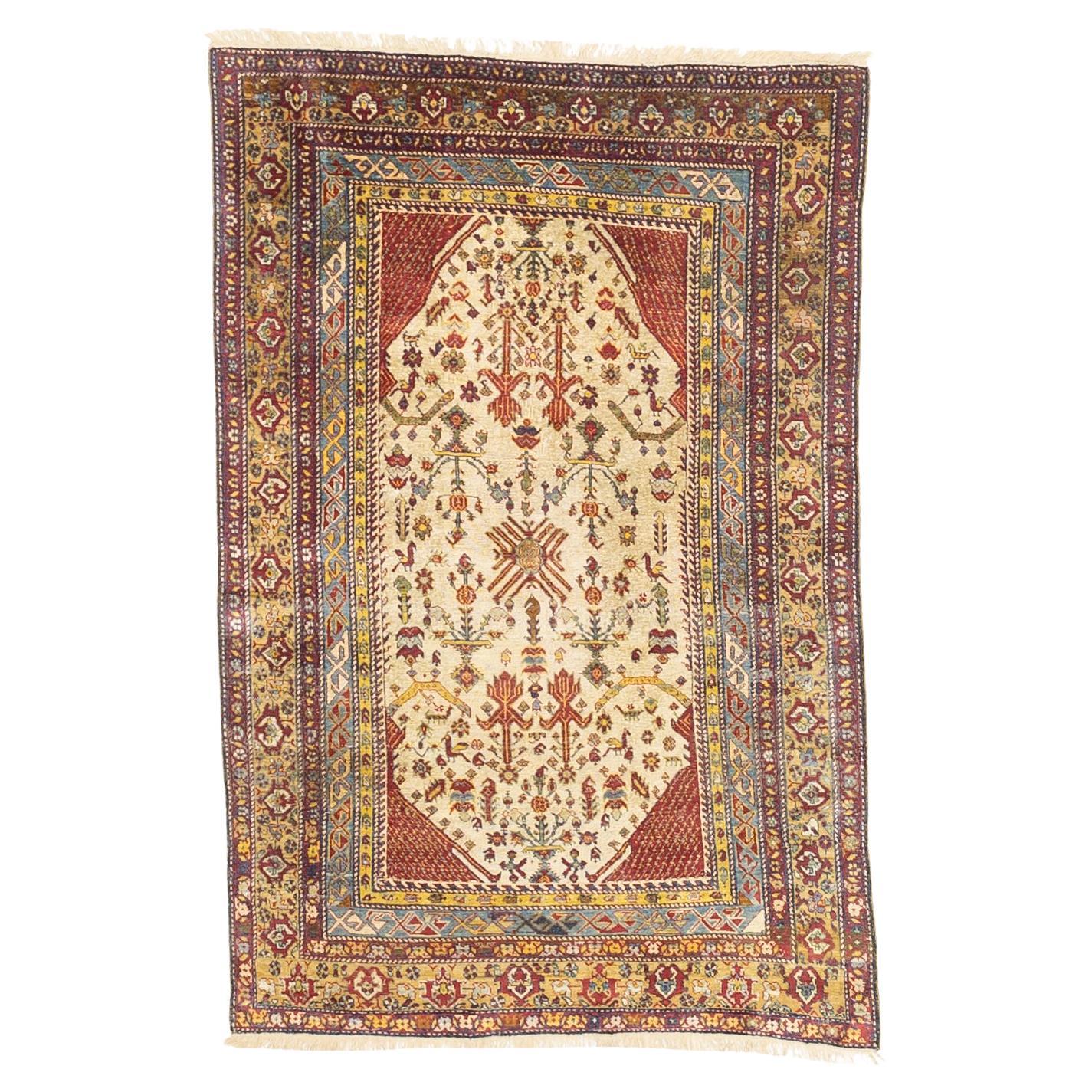 Extremely Fine and Rare Antique Shrivan Silk on Silk Rug 3'8" x 5’6" For Sale