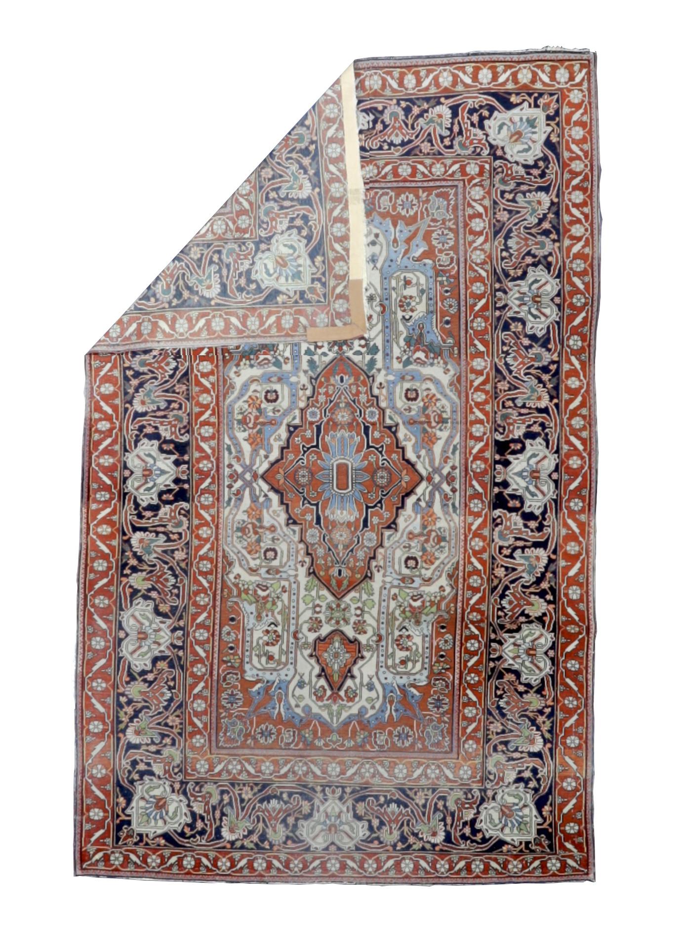 Très beau tapis ancien persan Mohtasham Kashan 4'6