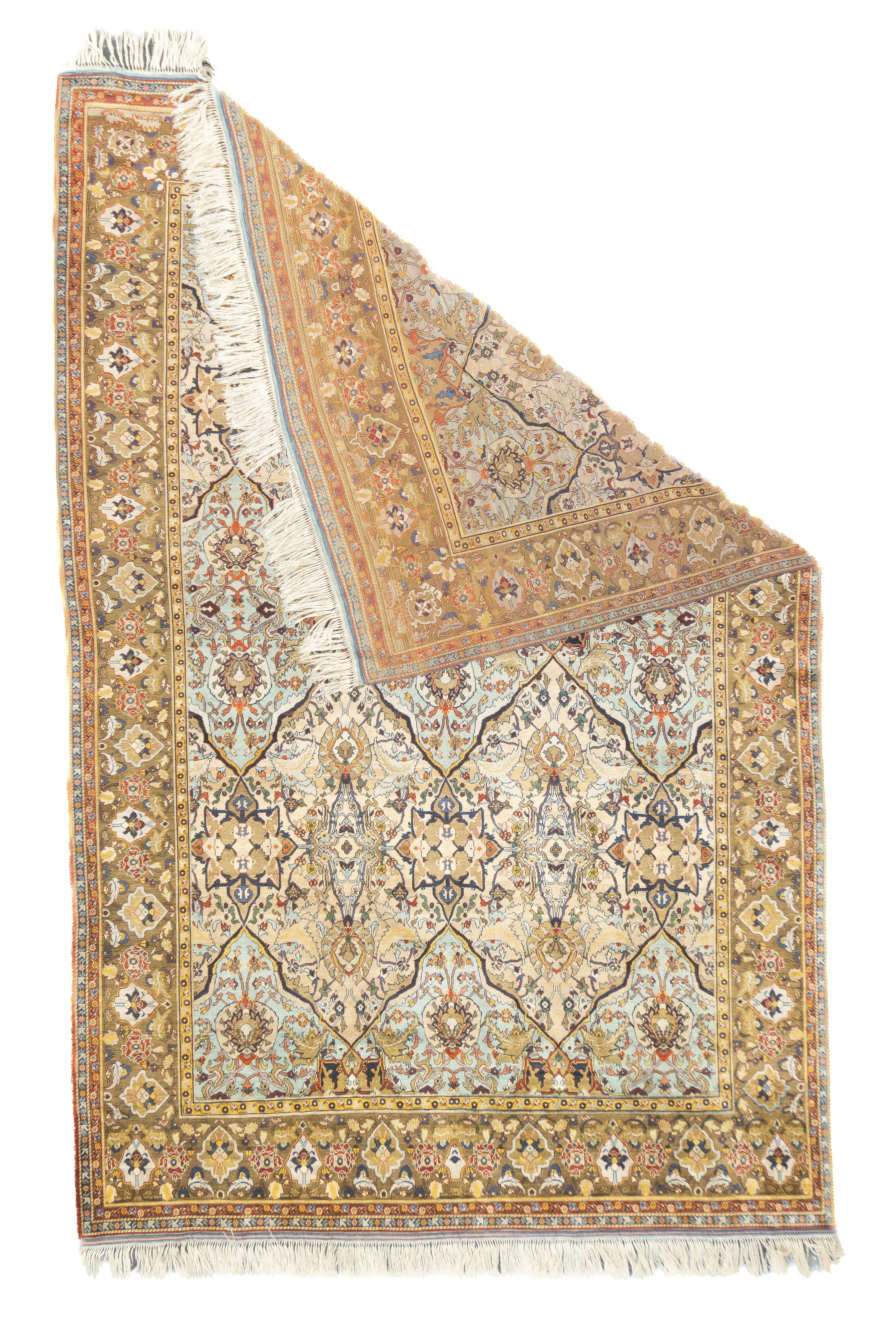 Très beau tapis ancien en soie persane Heriz 4'10