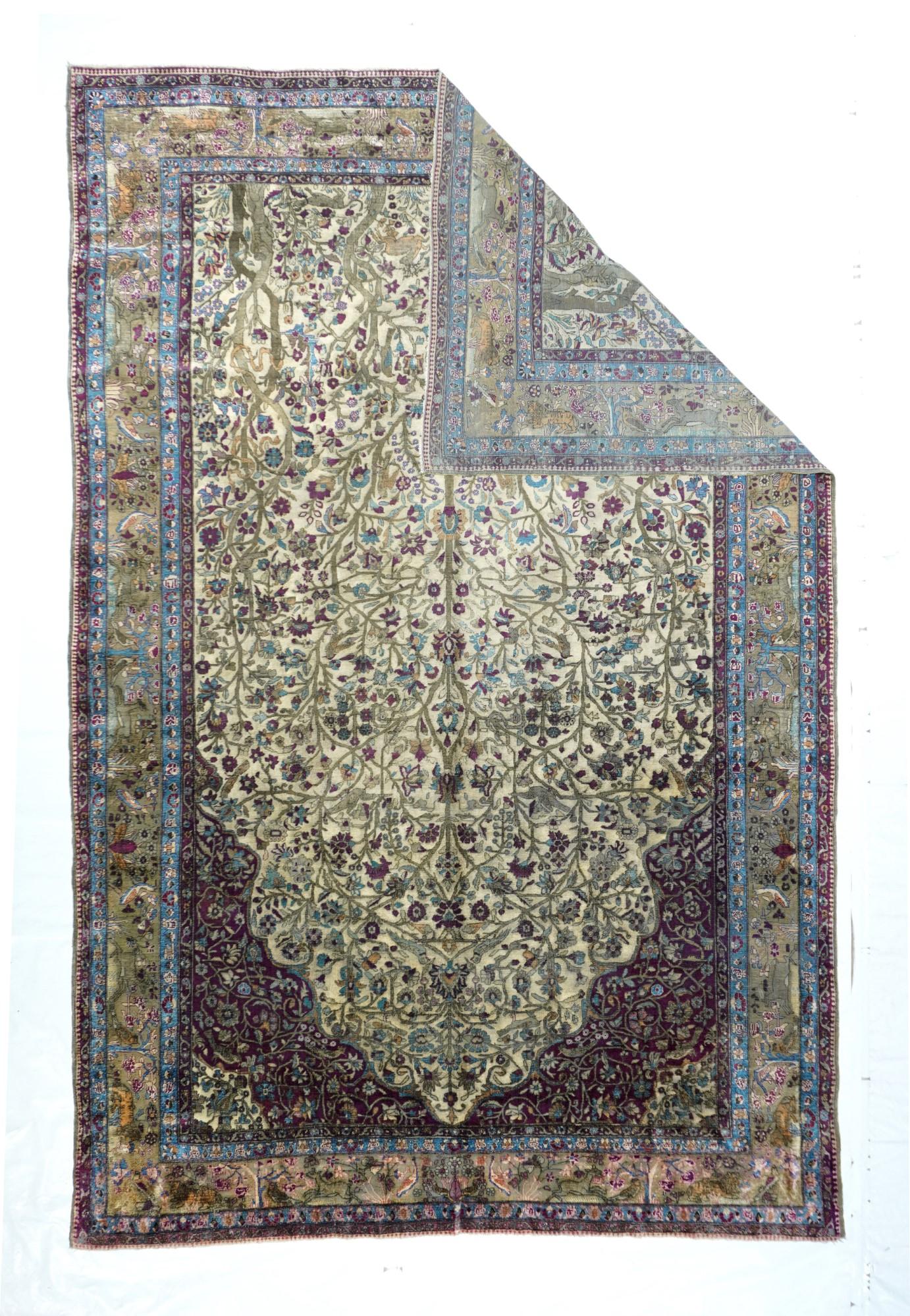 Tappeto antico estremamente fine in seta persiana Kashan 6'6'' x 9'8''. 
