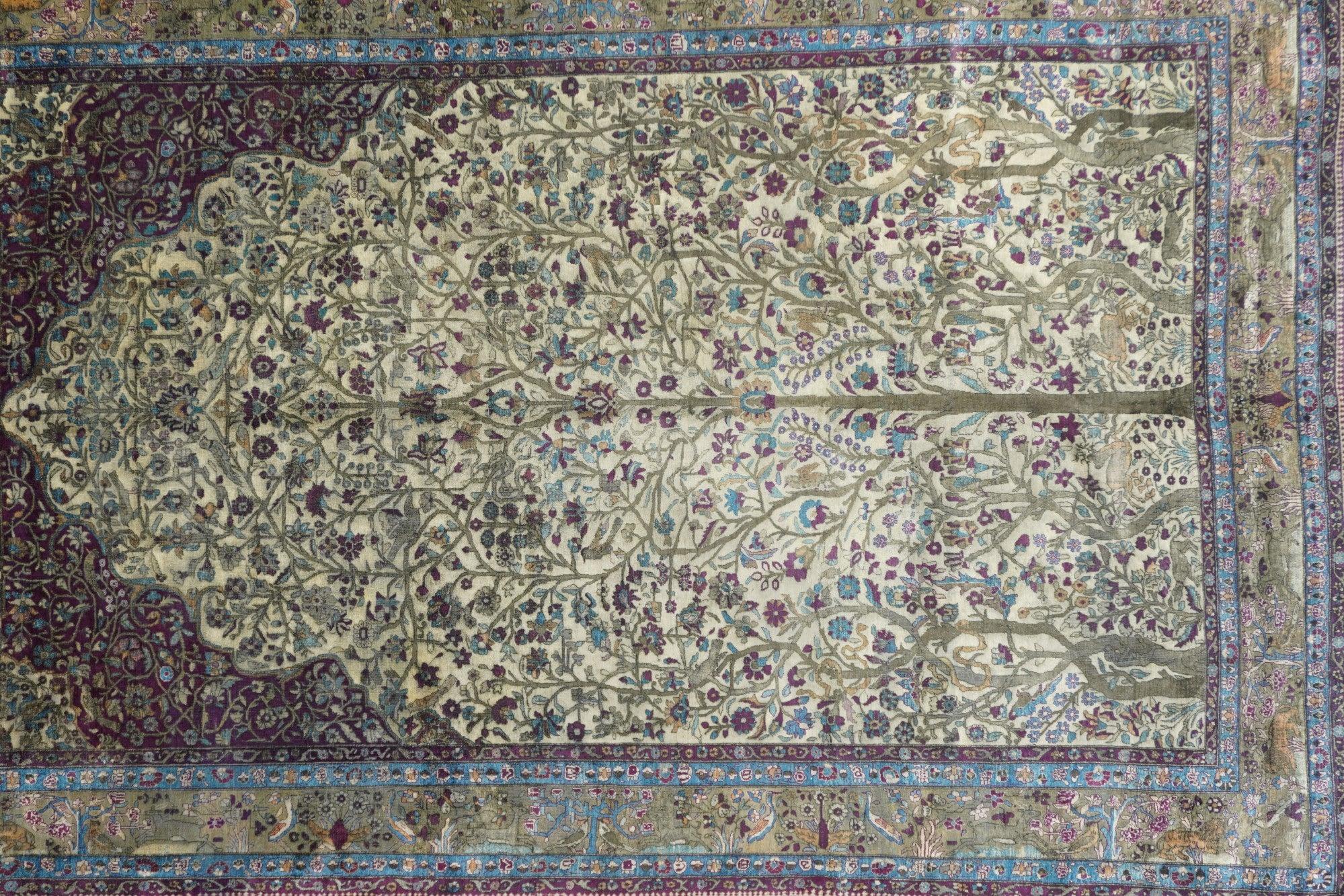 Persiano Tappeto antico estremamente pregiato in seta persiana Kashan 6'6'' x 9'8'' in vendita