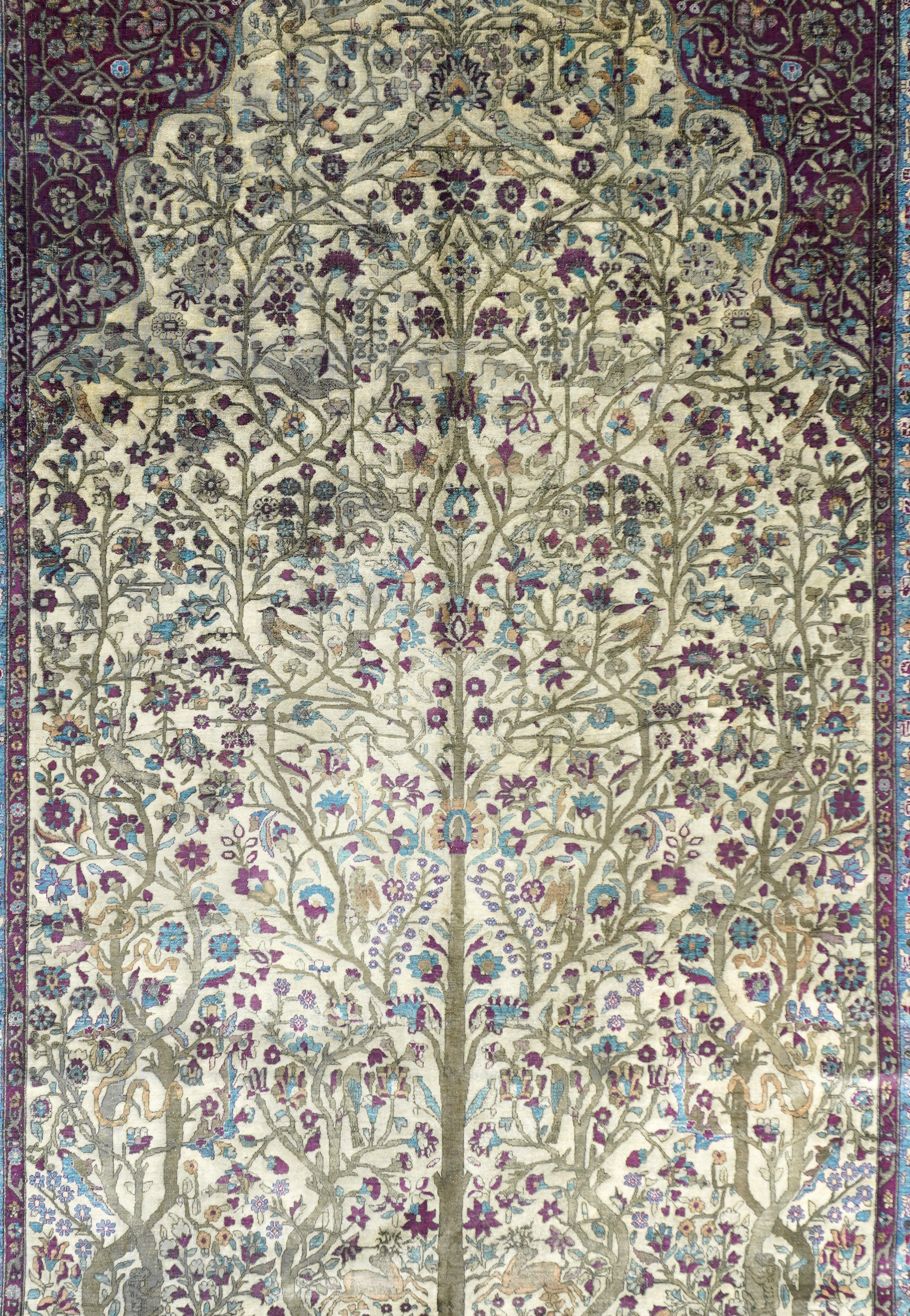 Annodato a mano Tappeto antico estremamente pregiato in seta persiana Kashan 6'6'' x 9'8'' in vendita