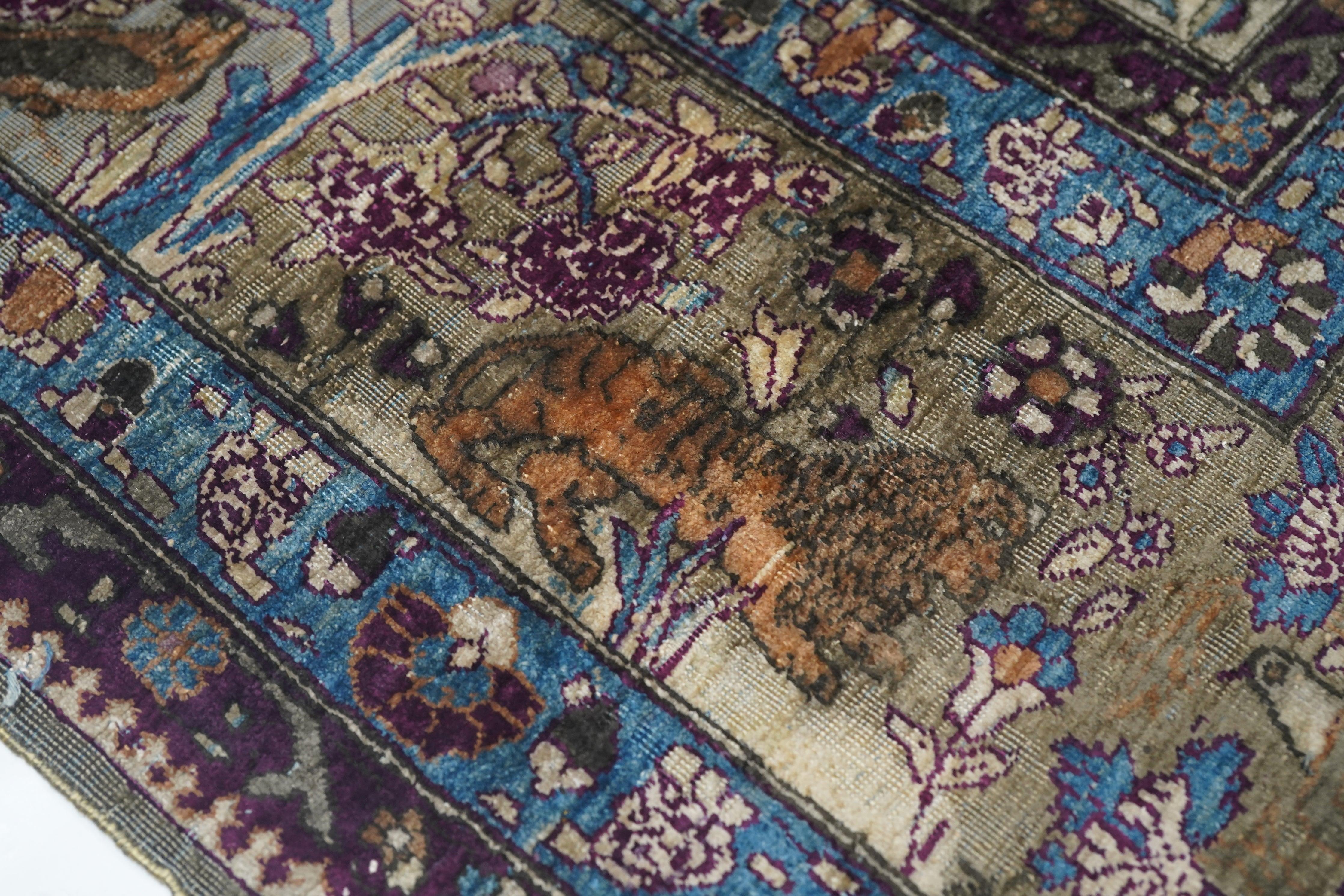 XIX secolo Tappeto antico estremamente pregiato in seta persiana Kashan 6'6'' x 9'8'' in vendita