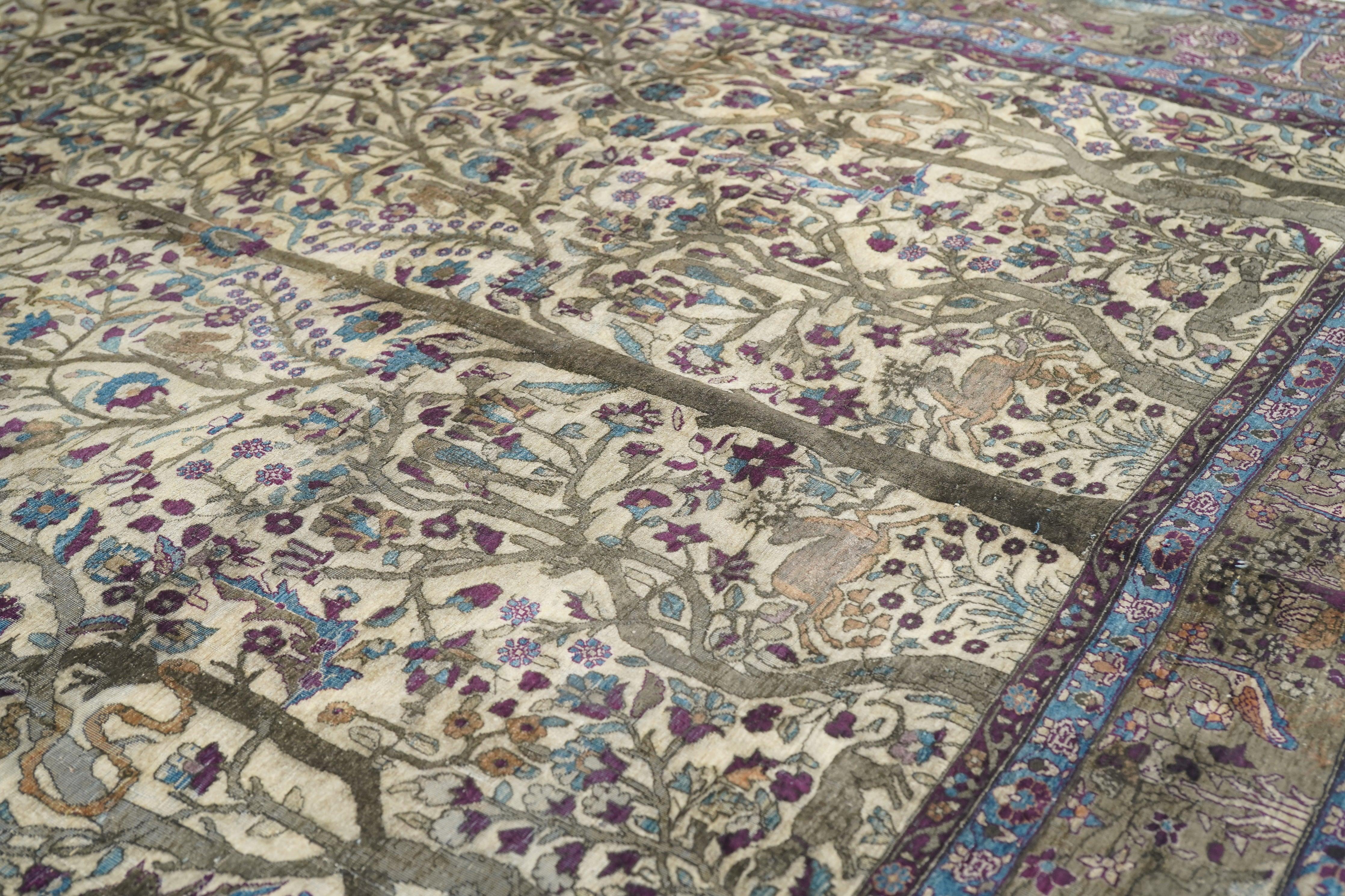 Tappeto antico estremamente pregiato in seta persiana Kashan 6'6'' x 9'8'' in vendita 1
