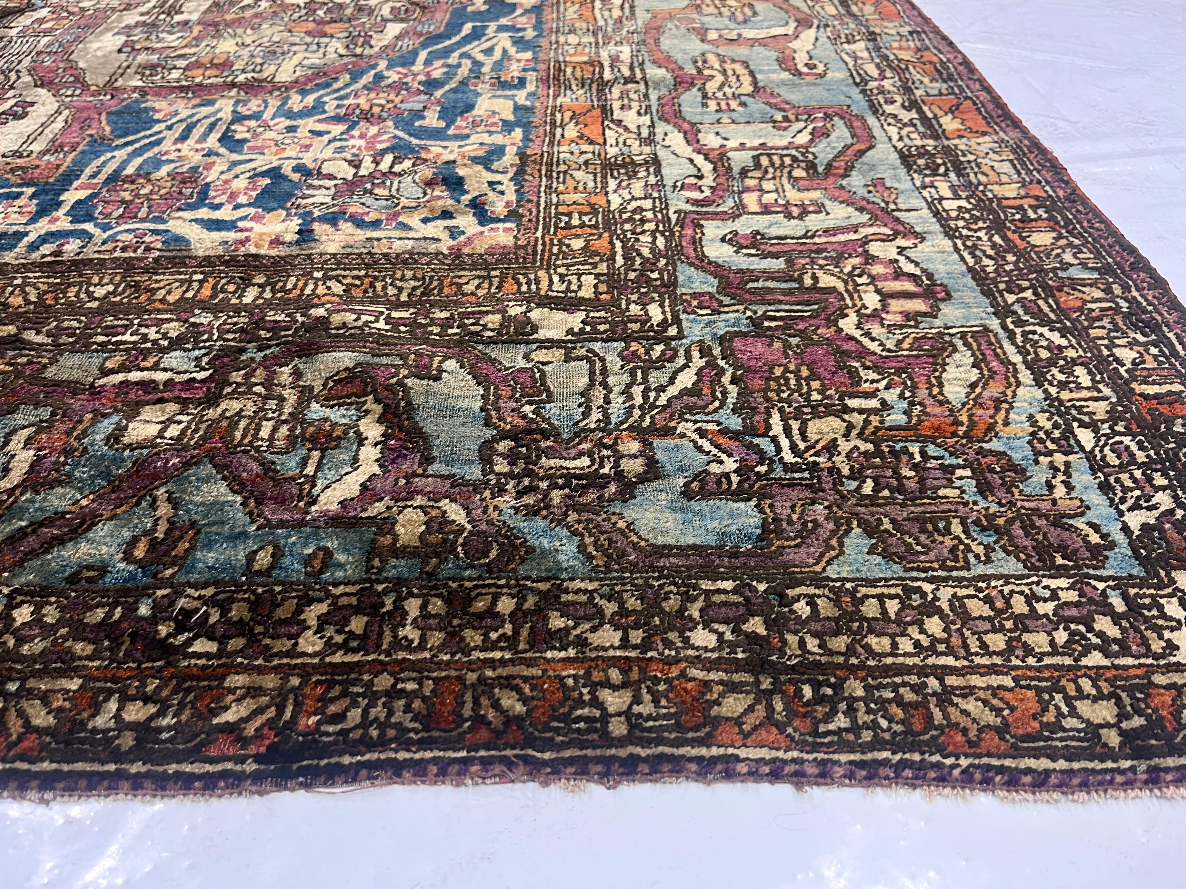 Très beau tapis ancien en soie persane Mohtasham Kashan 6'5