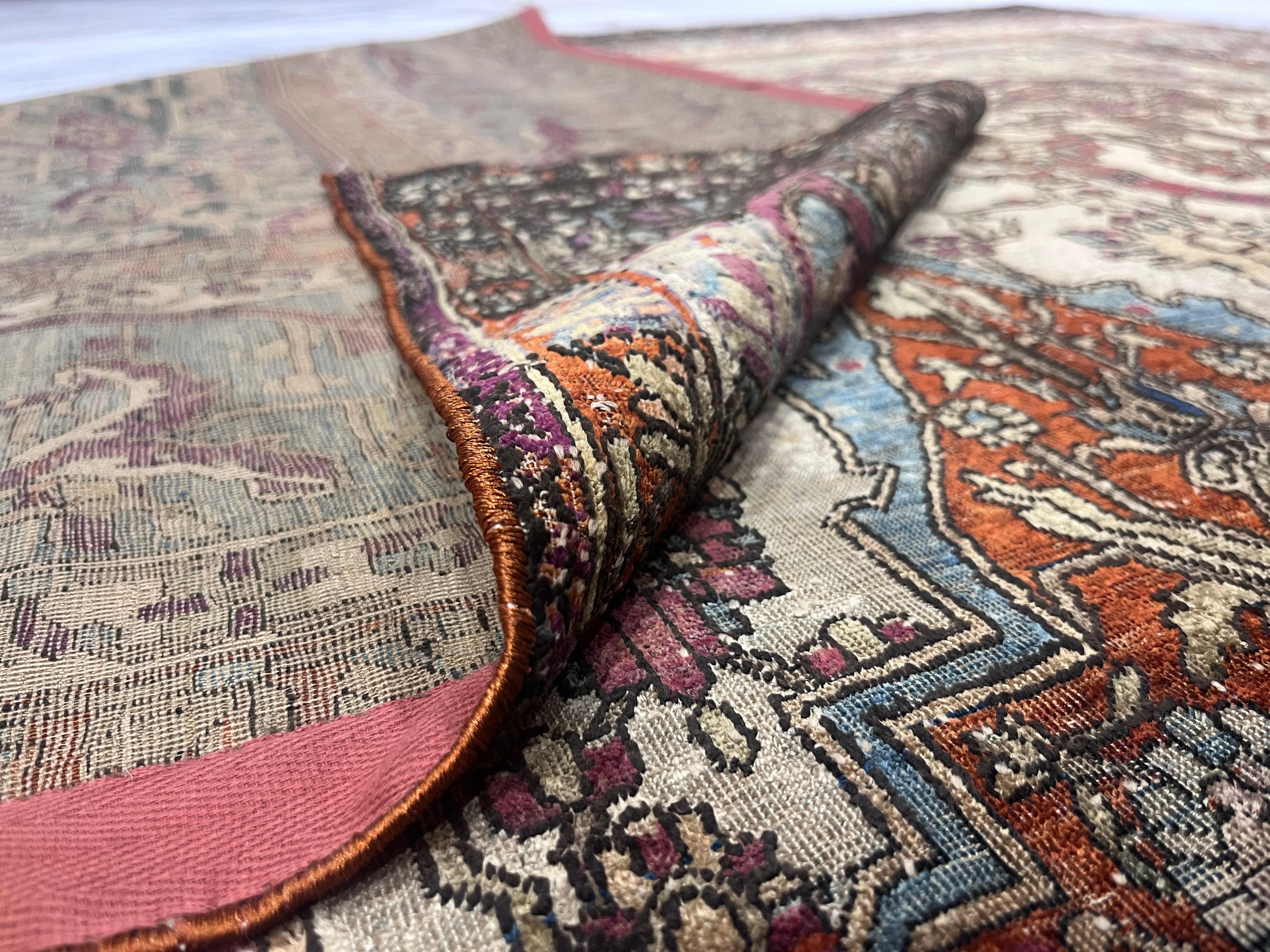 Très beau tapis ancien en soie persane Mohtasham Kashan 6'5
