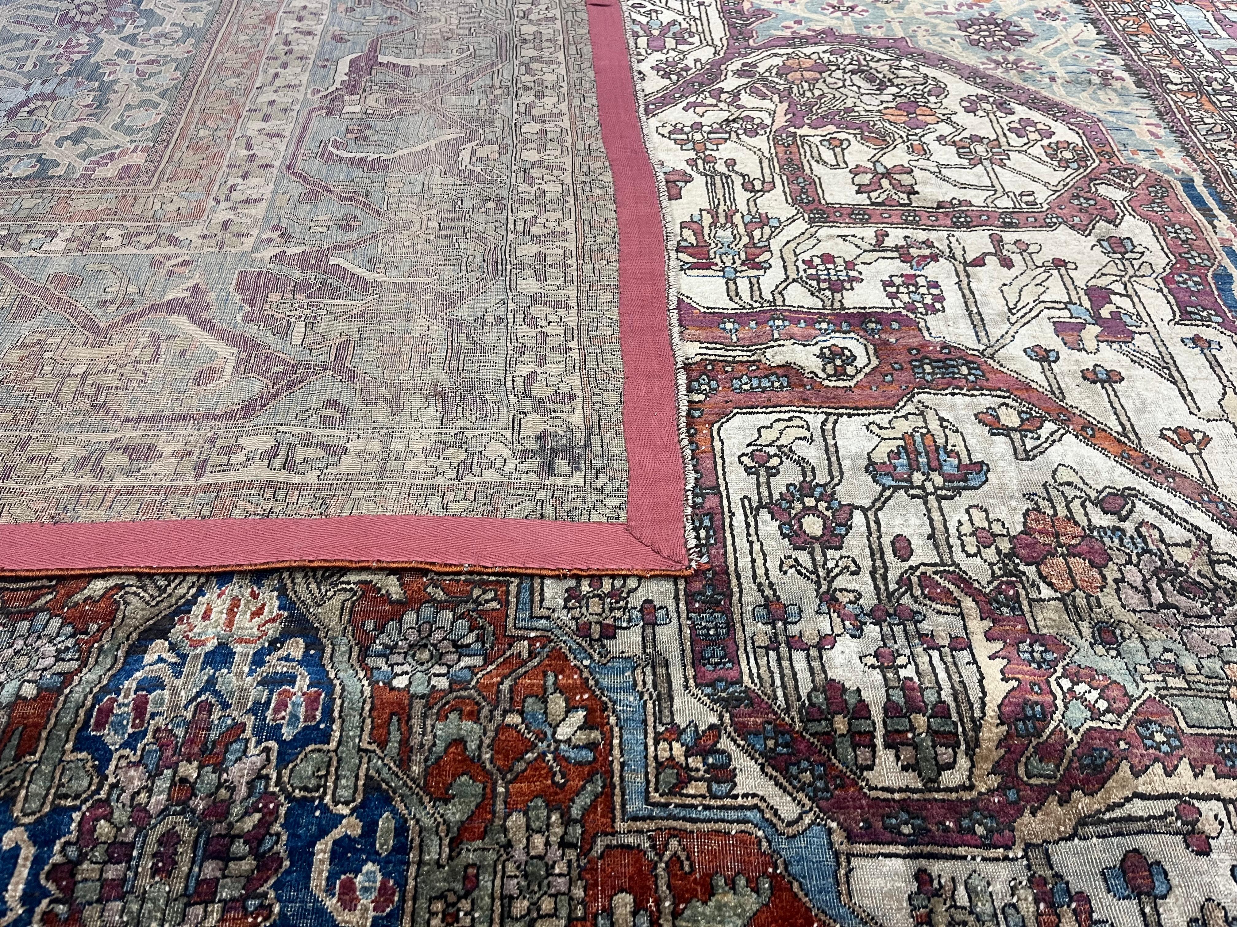Très beau tapis ancien en soie persane Mohtasham Kashan 6'5