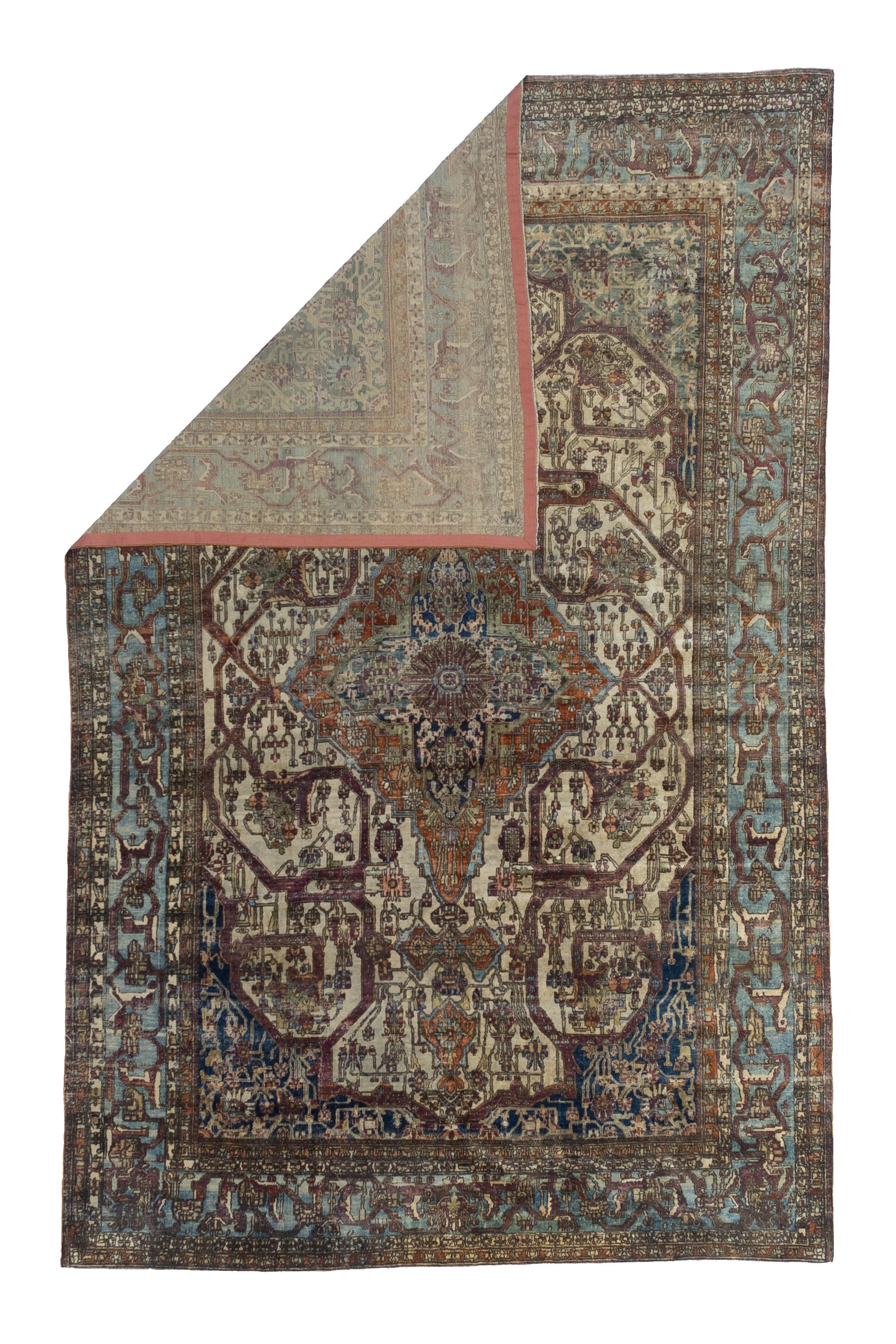 Très beau tapis ancien en soie persane Mohtasham Kashan 6'5