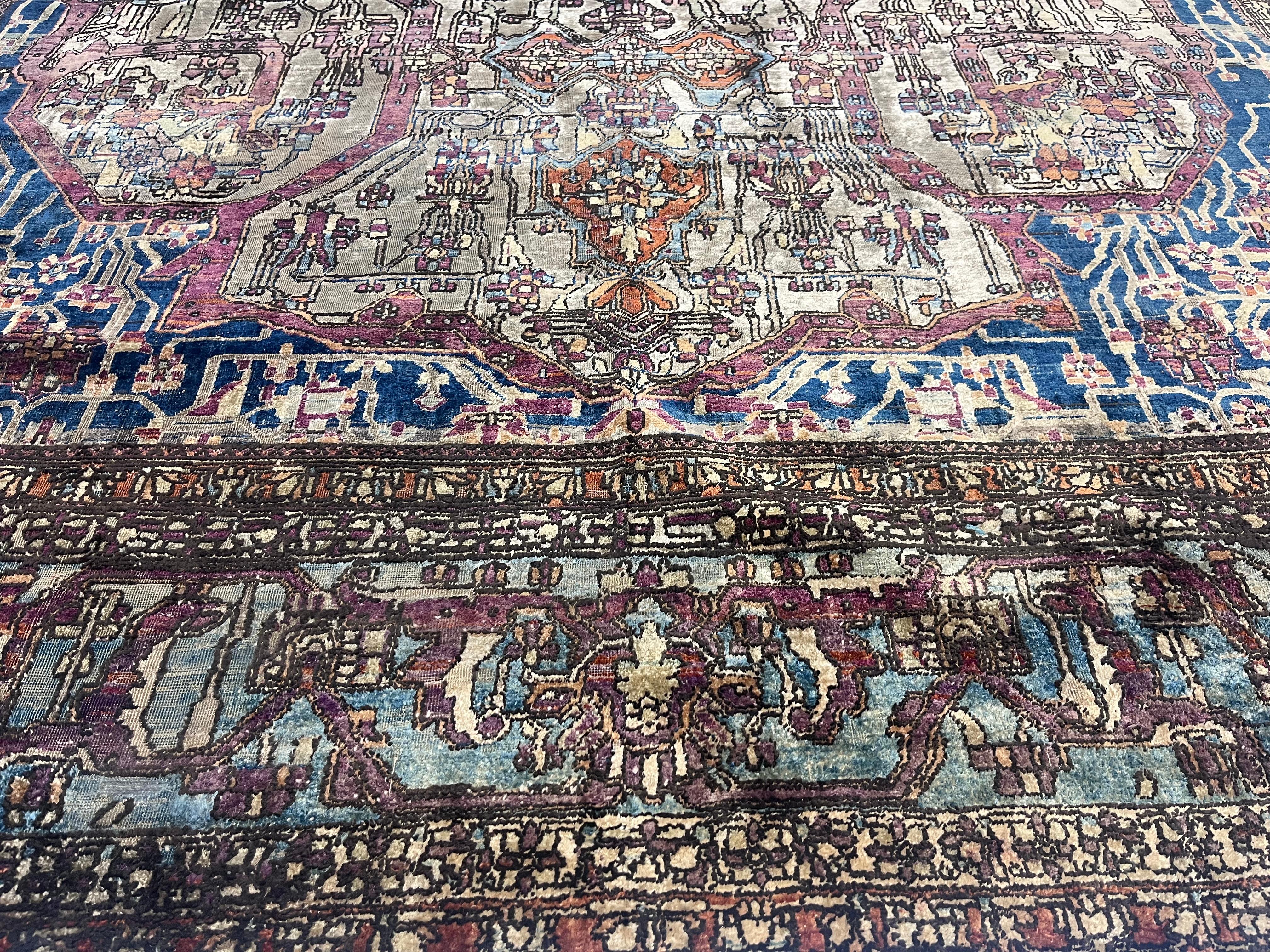 Très beau tapis ancien en soie persane Mohtasham Kashan 6'5