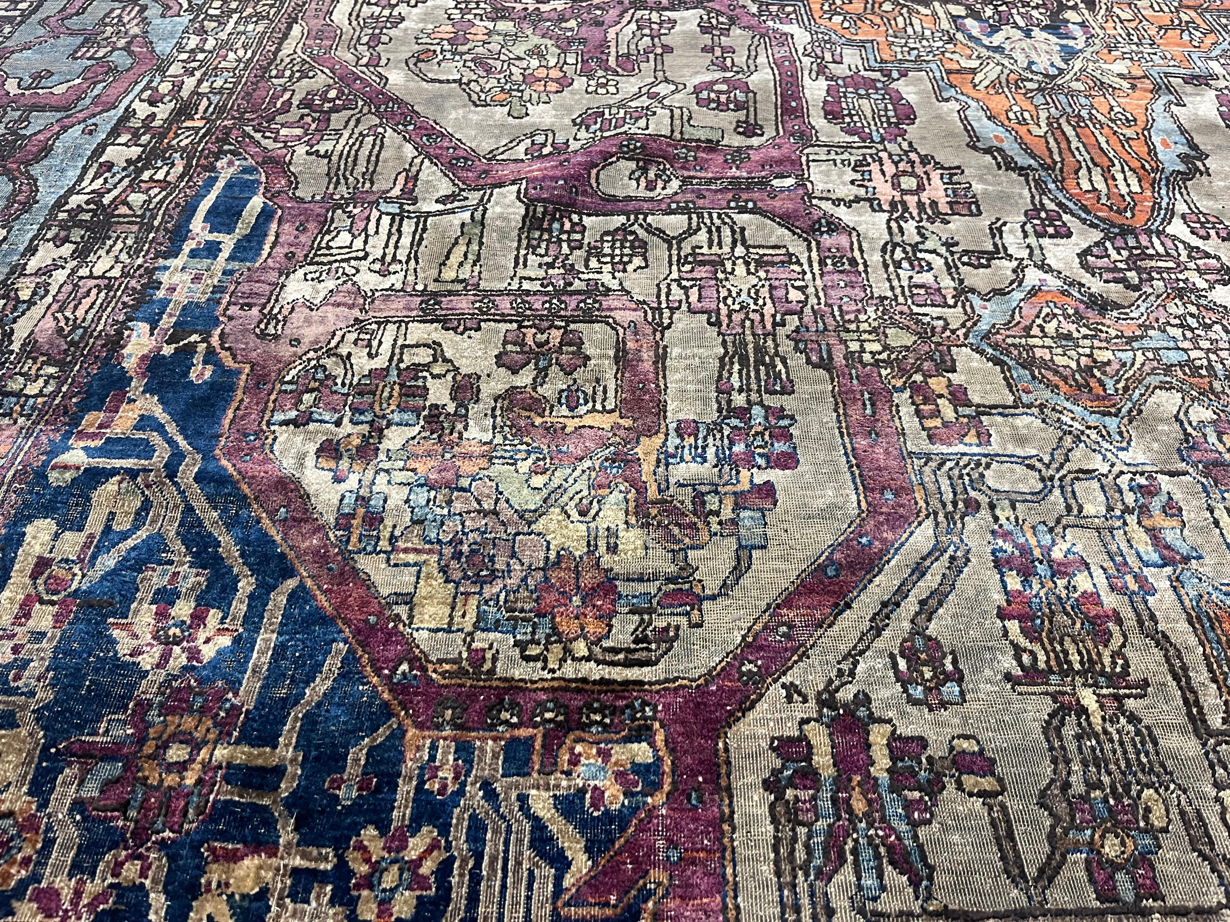 XIXe siècle Très beau tapis ancien en soie persane Mohtasham Kashan 6'5