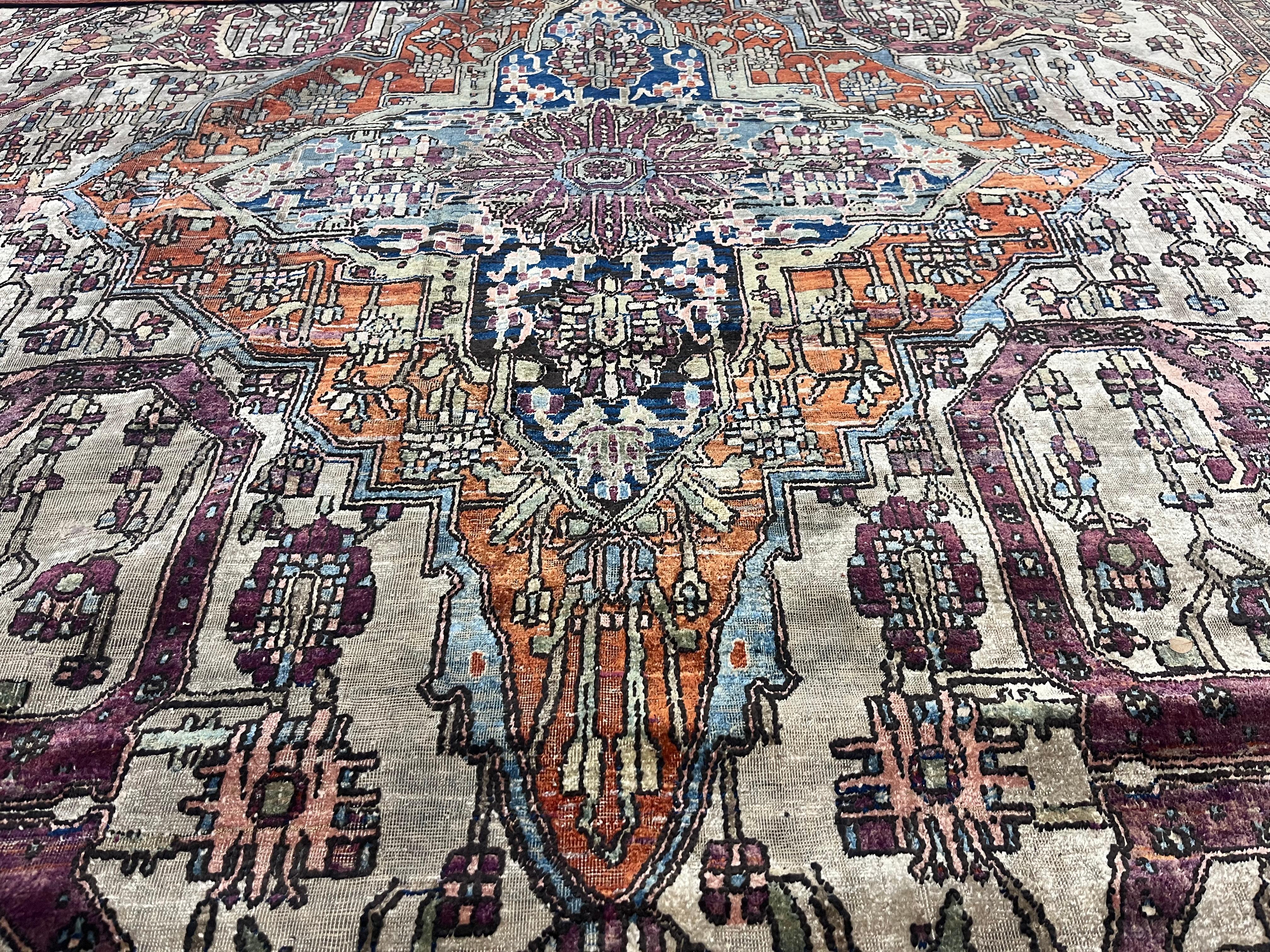 Soie Très beau tapis ancien en soie persane Mohtasham Kashan 6'5