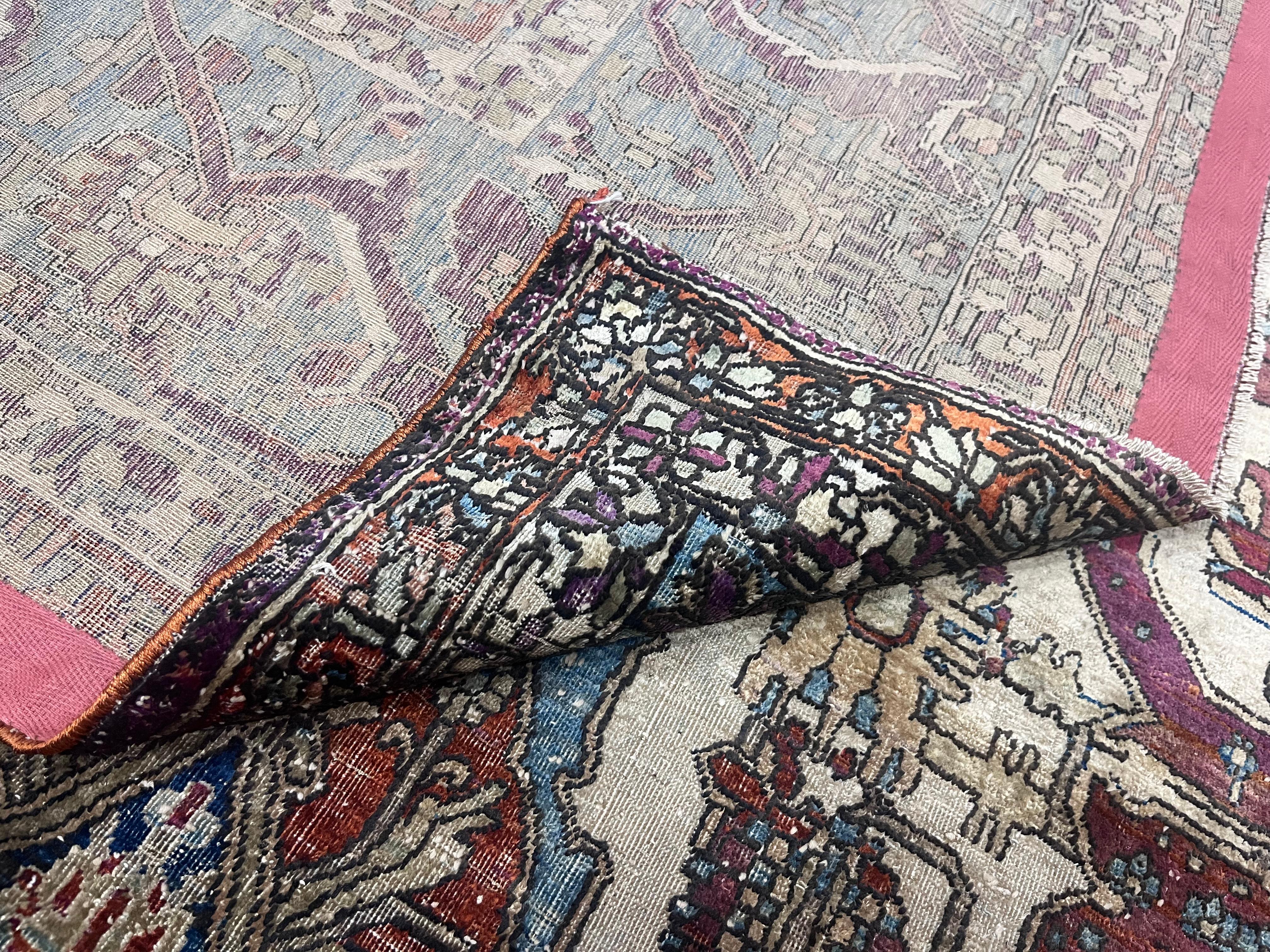 Très beau tapis ancien en soie persane Mohtasham Kashan 6'5