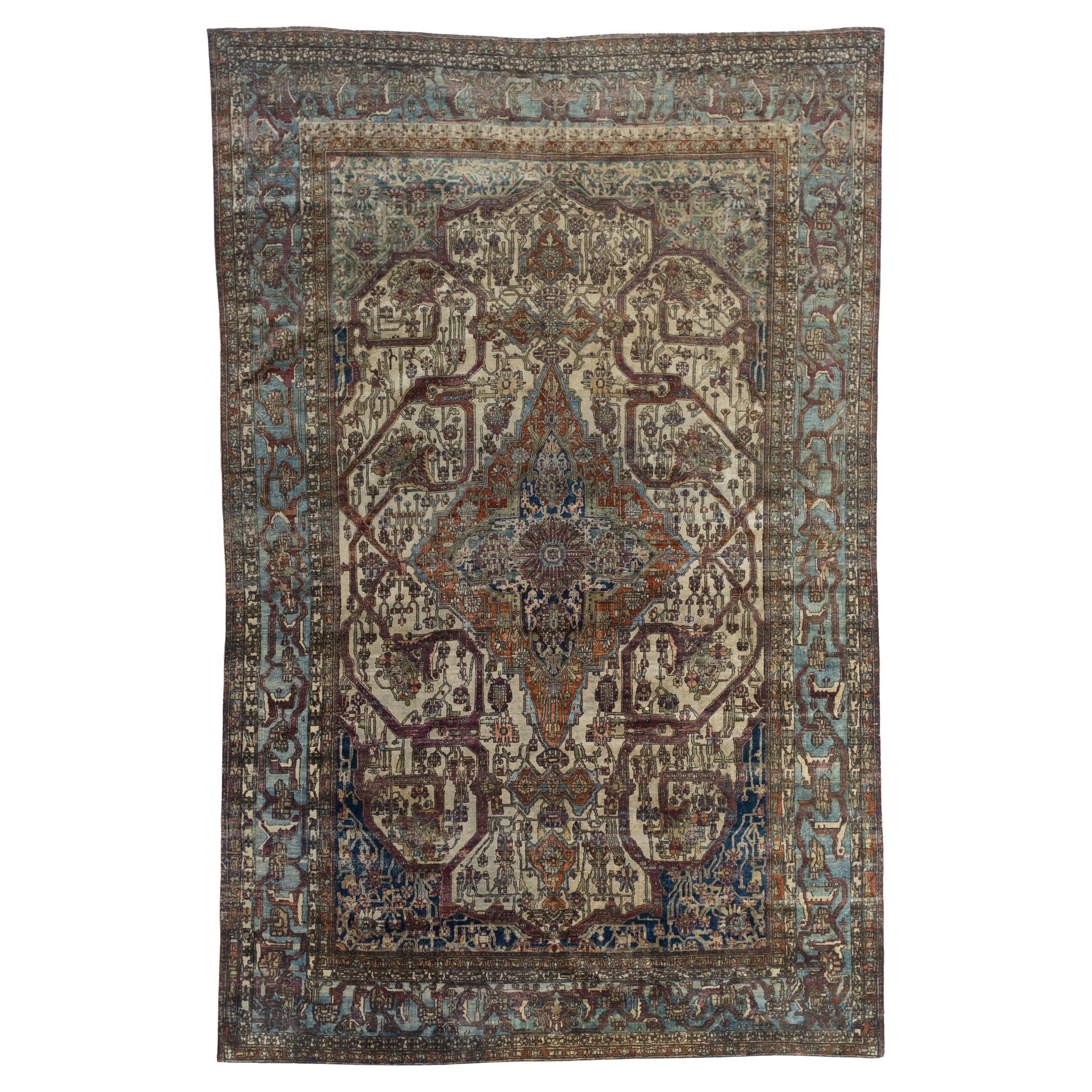 Extremely Fine Antique Persian Silk Mohtasham Kashan Rug 6'5" x 10’0"