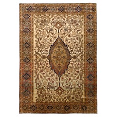 Alfombra Persa Antigua de Seda Serapi Extremadamente Fina 4'7" x 6'5