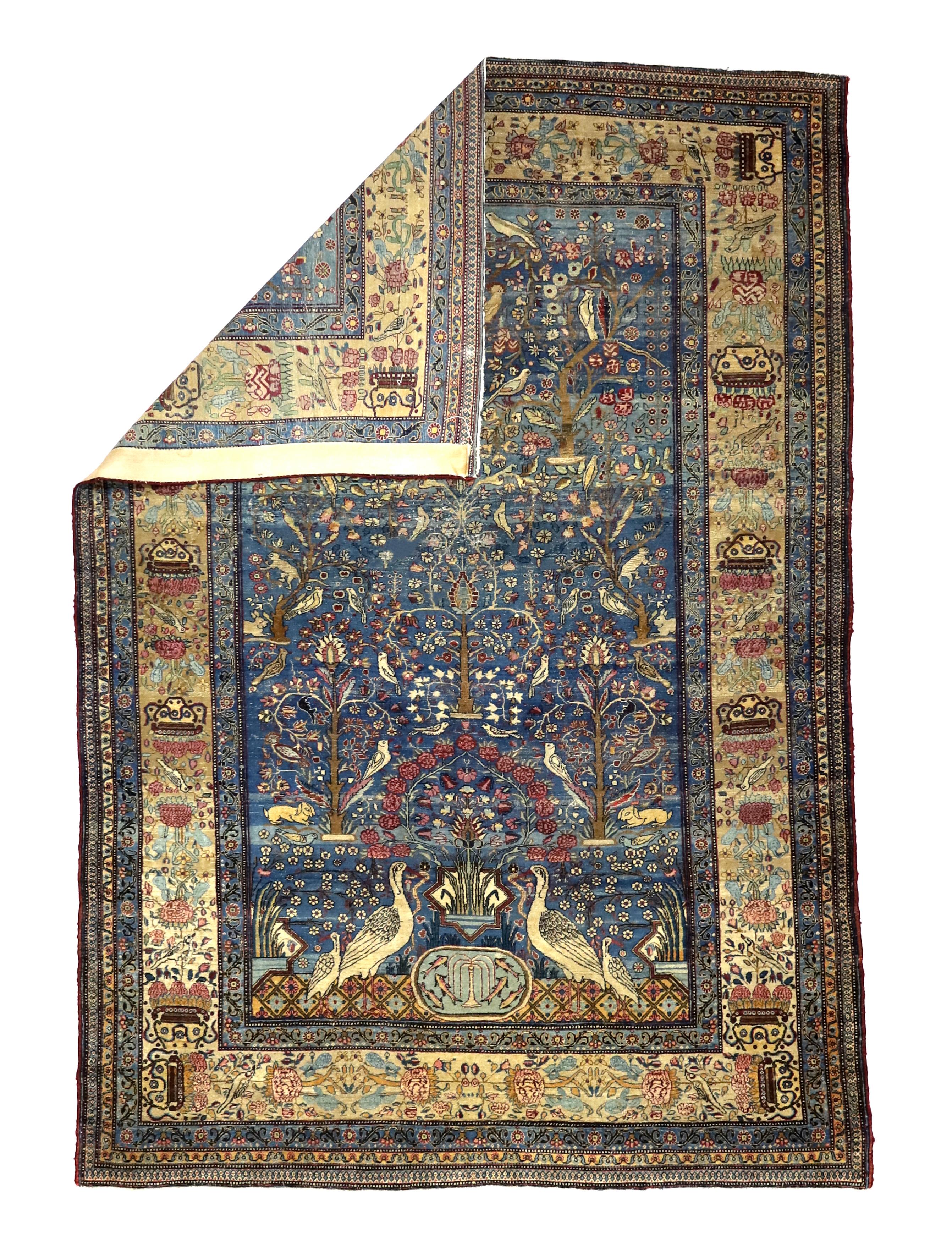 Extremely Fine Antique Persian Tehran with great and rare color background Rug 6'5